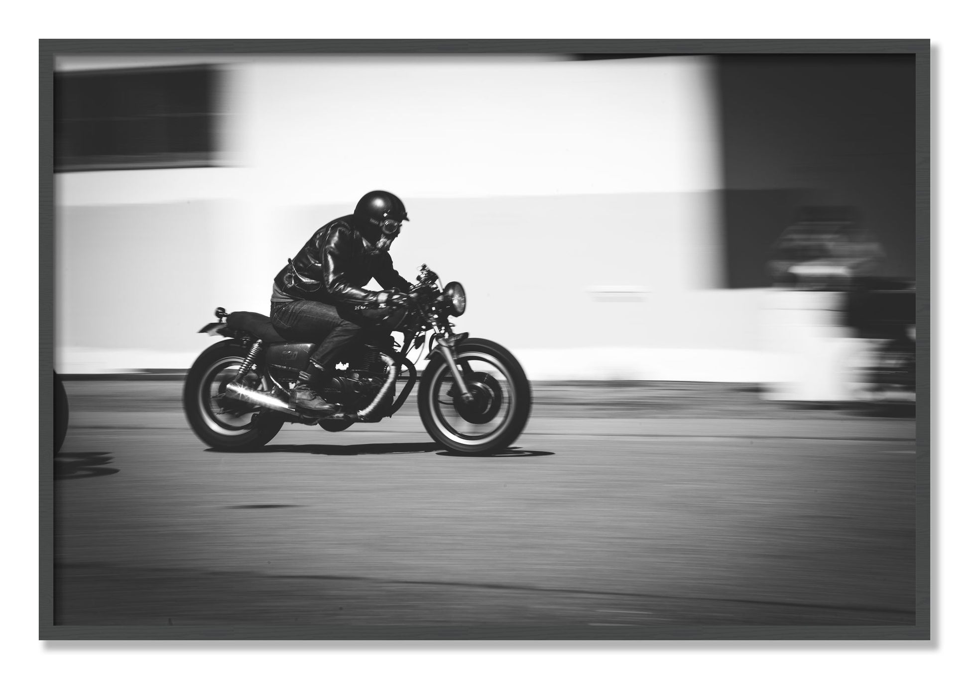 Framed photograph of Moto Blurred by Dylan Ozanich, Grey frame, Full Bleed