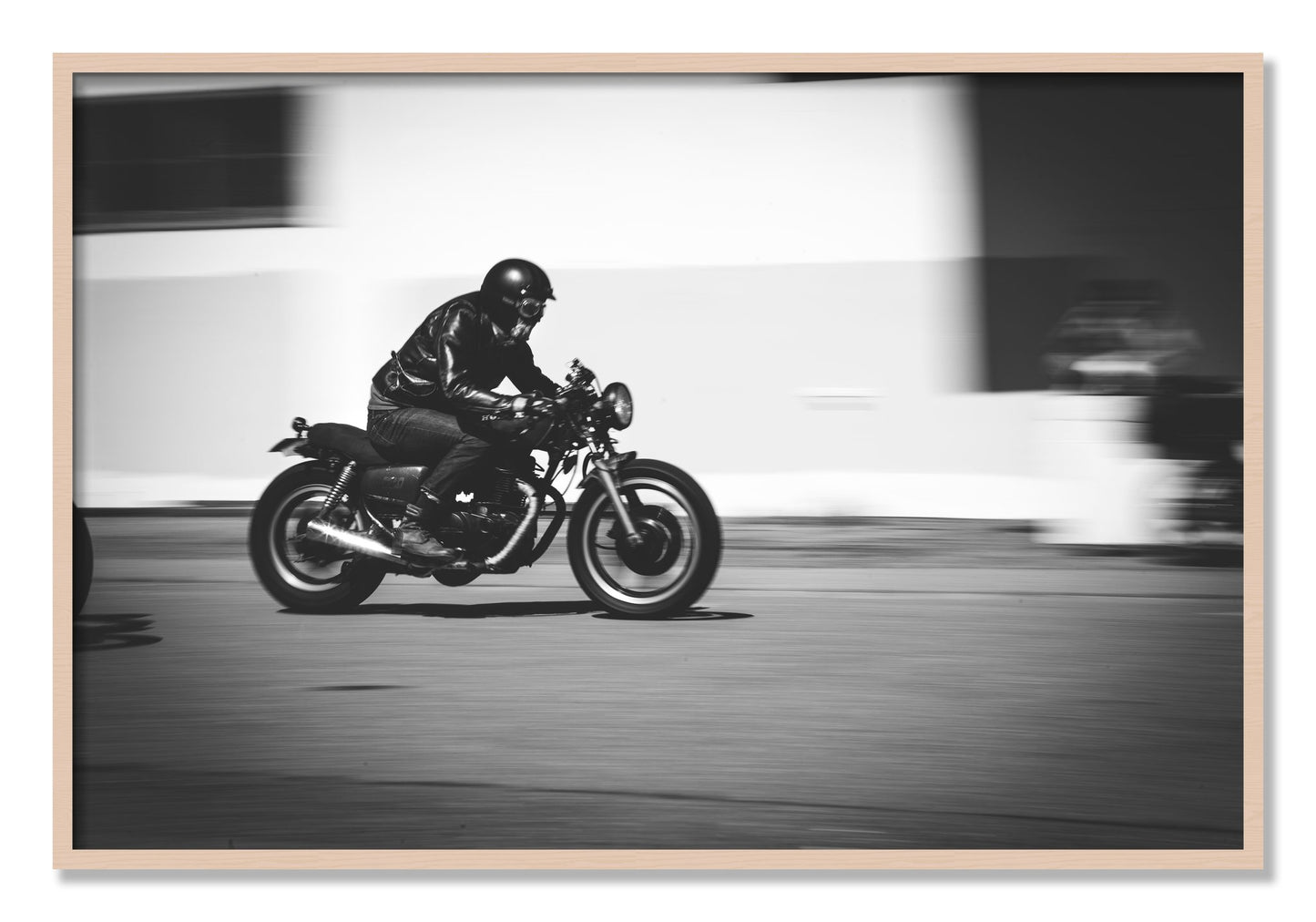 Framed photograph of Moto Blurred by Dylan Ozanich, Maple frame, Full Bleed