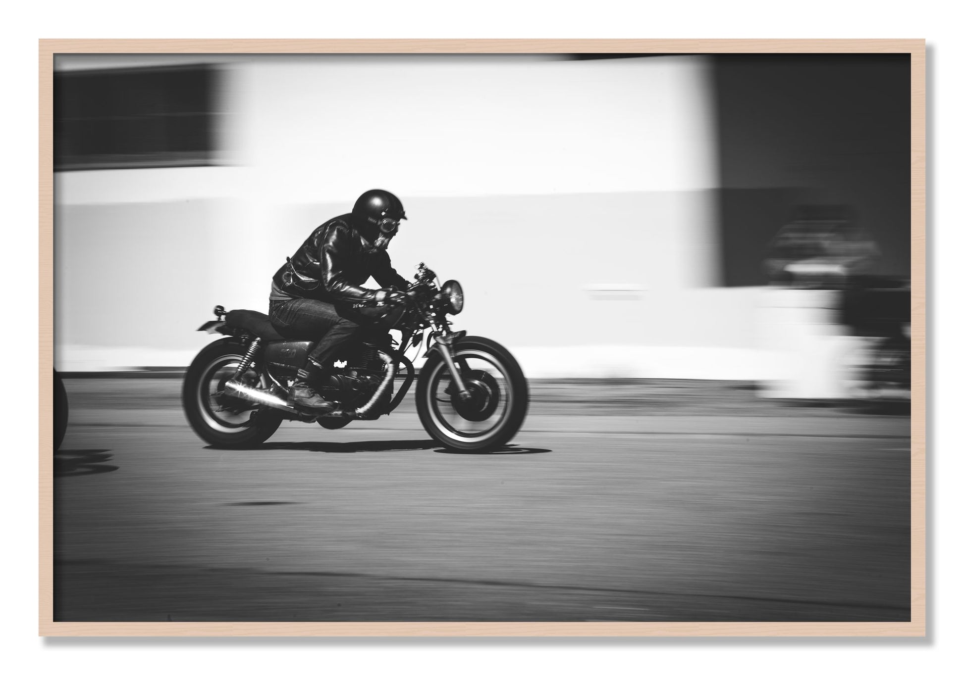 Framed photograph of Moto Blurred by Dylan Ozanich, Maple frame, Full Bleed