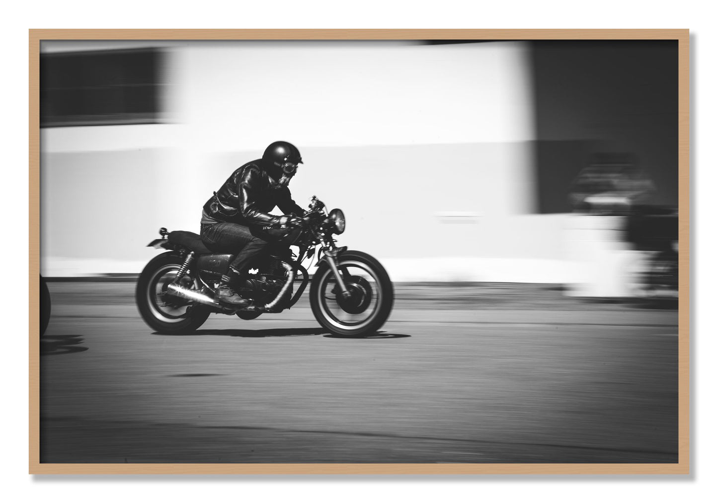 Framed photograph of Moto Blurred by Dylan Ozanich, Oak frame, Full Bleed