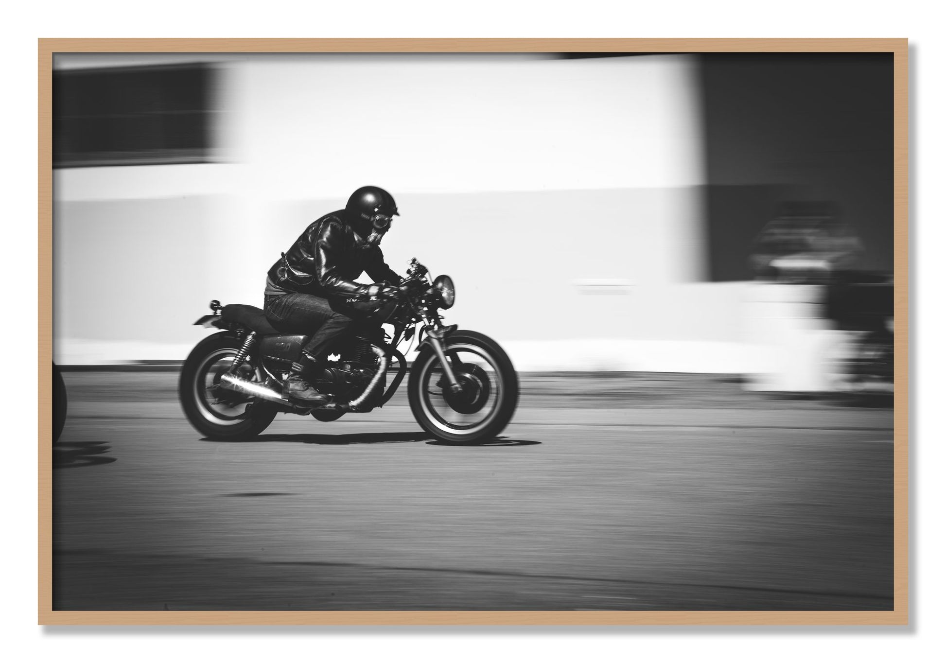Framed photograph of Moto Blurred by Dylan Ozanich, Oak frame, Full Bleed