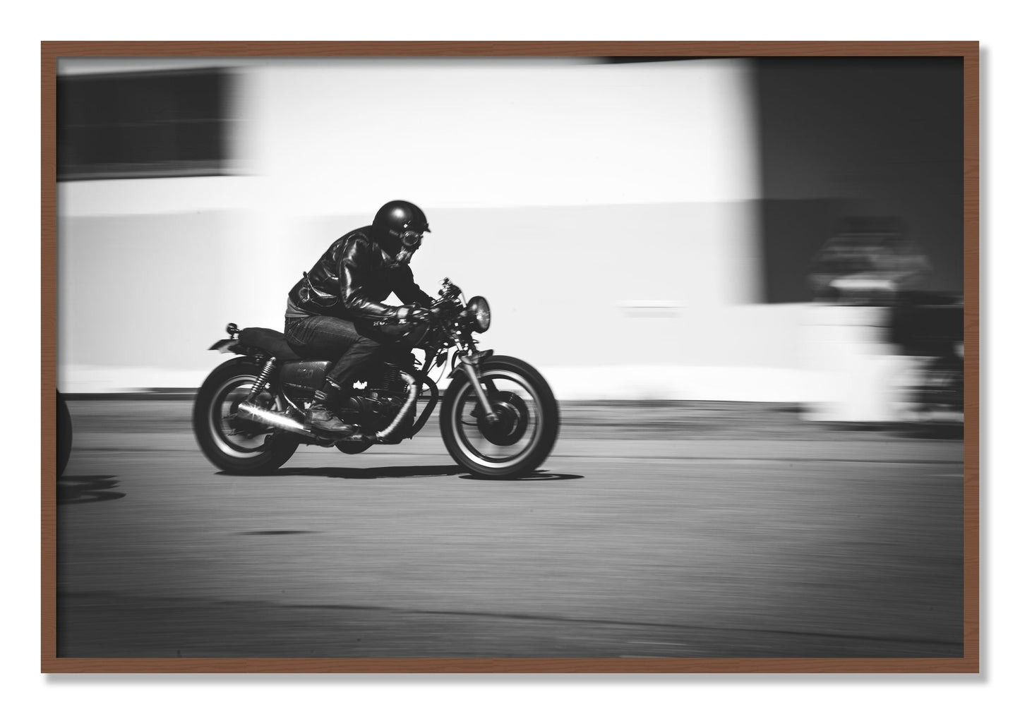Framed photograph of Moto Blurred by Dylan Ozanich, Walnut frame, Full Bleed