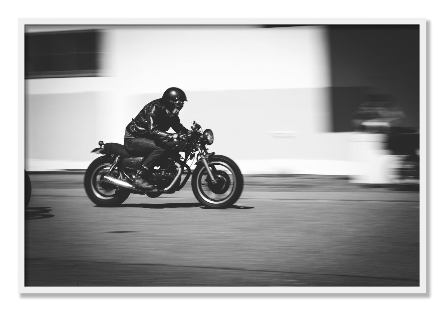 Framed photograph of Moto Blurred by Dylan Ozanich, White frame, Full Bleed
