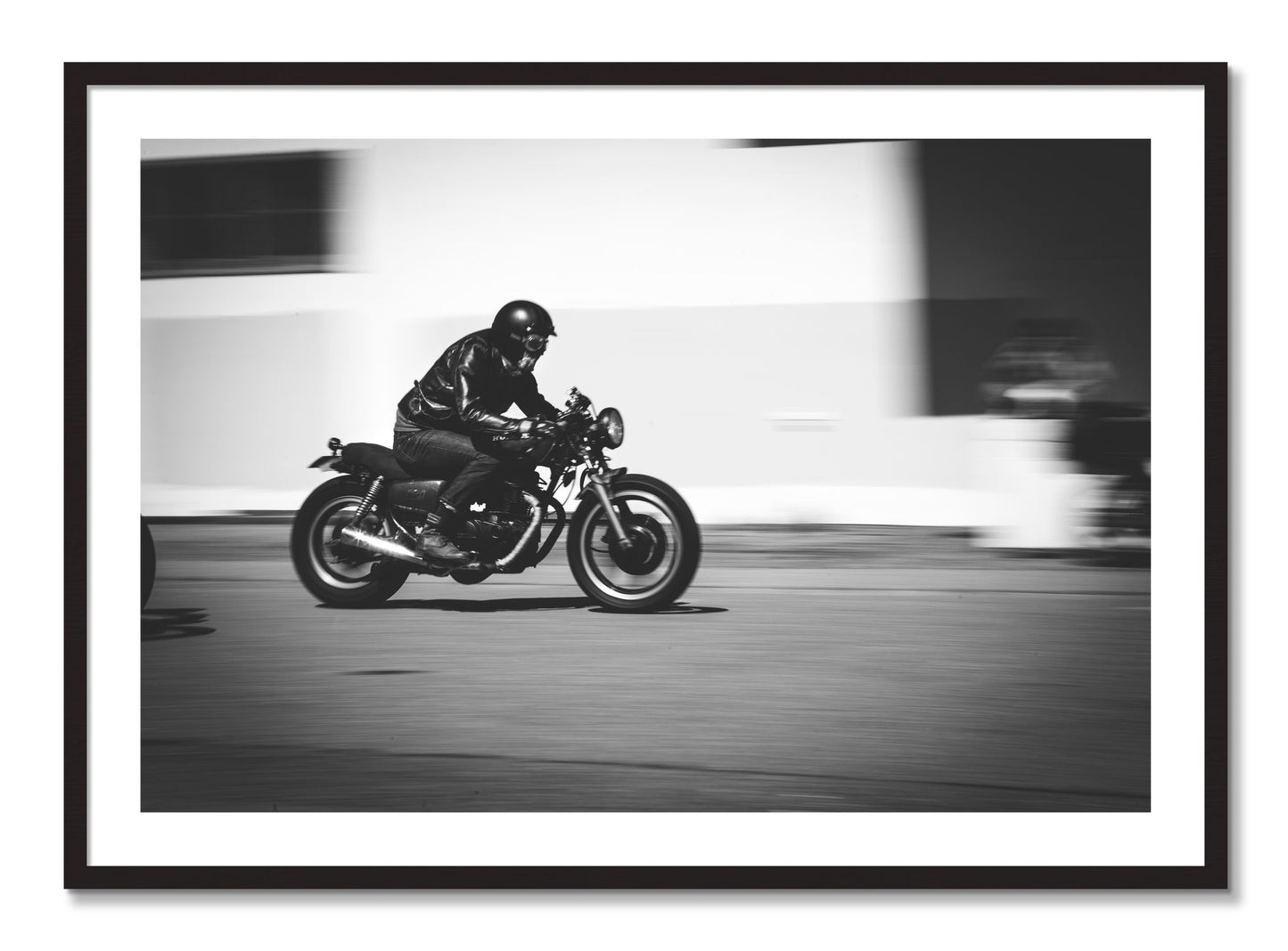 Framed photograph of Moto Blurred by Dylan Ozanich, Black Walnut frame, Borders