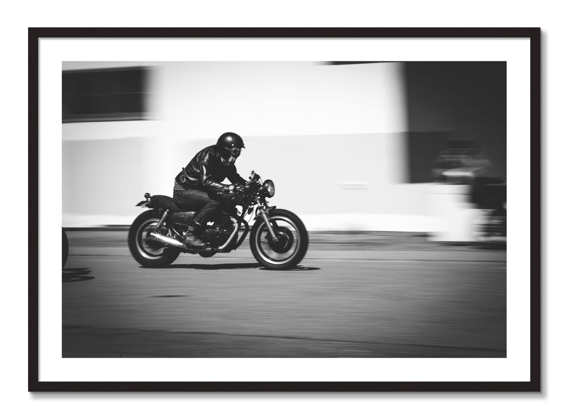 Framed photograph of Moto Blurred by Dylan Ozanich, Black Walnut frame, Borders