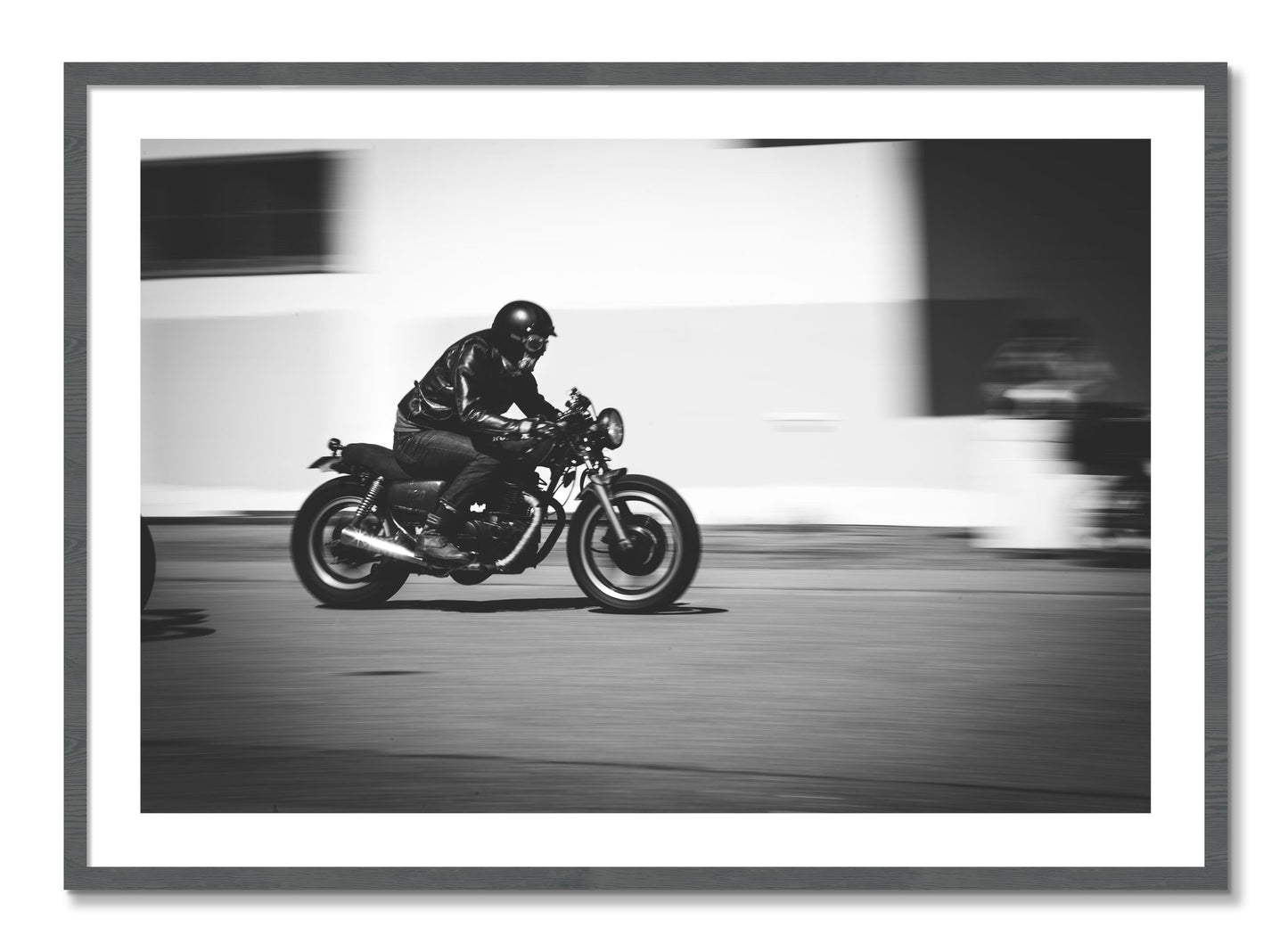 Framed photograph of Moto Blurred by Dylan Ozanich, Grey frame, Borders