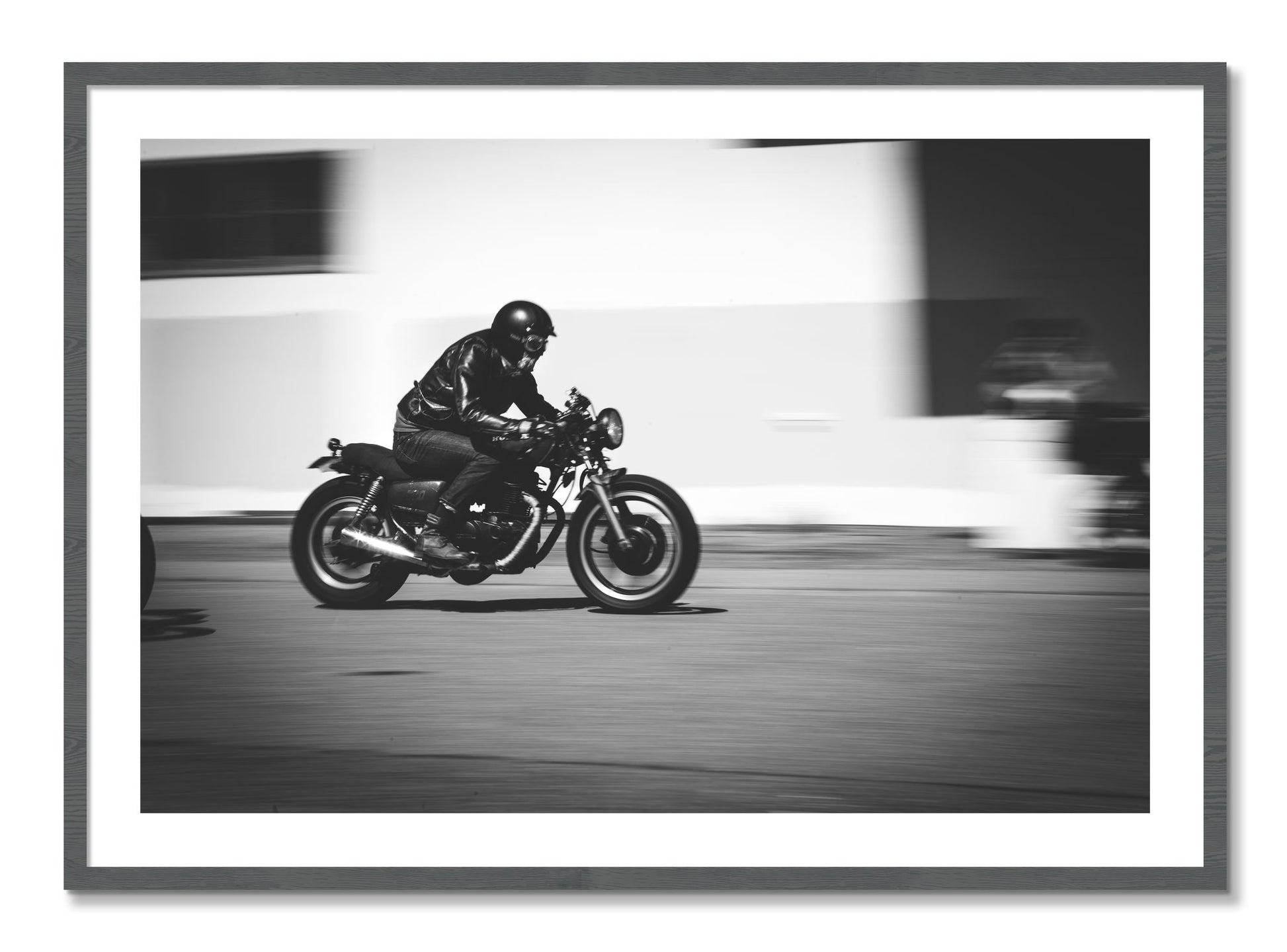 Framed photograph of Moto Blurred by Dylan Ozanich, Grey frame, Borders