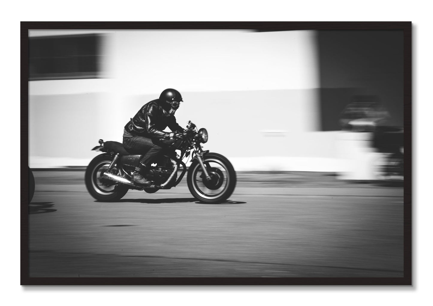 Framed photograph of Moto Blurred by Dylan Ozanich, Black Walnut frame, Full Bleed