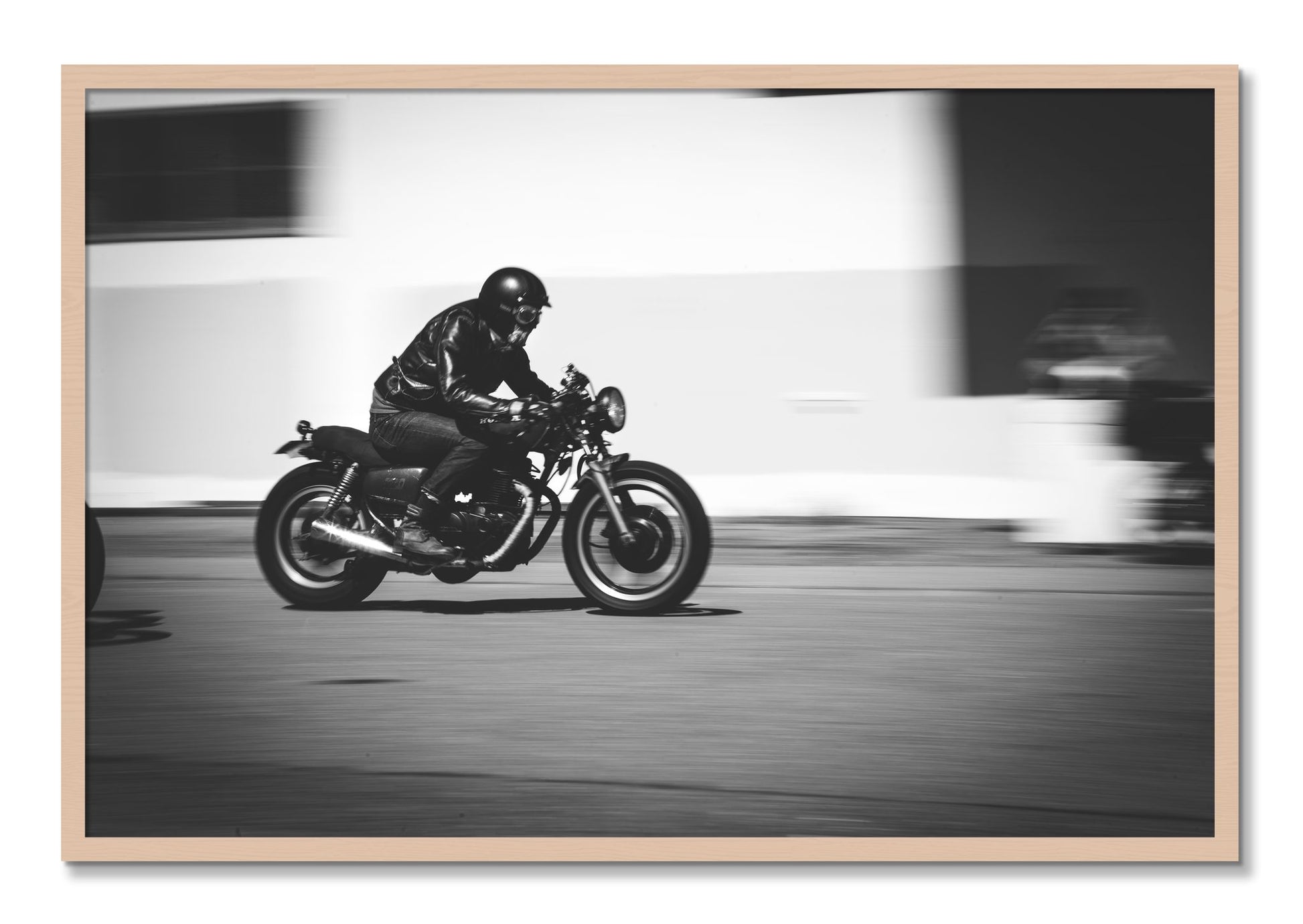Framed photograph of Moto Blurred by Dylan Ozanich, Maple frame, Full Bleed