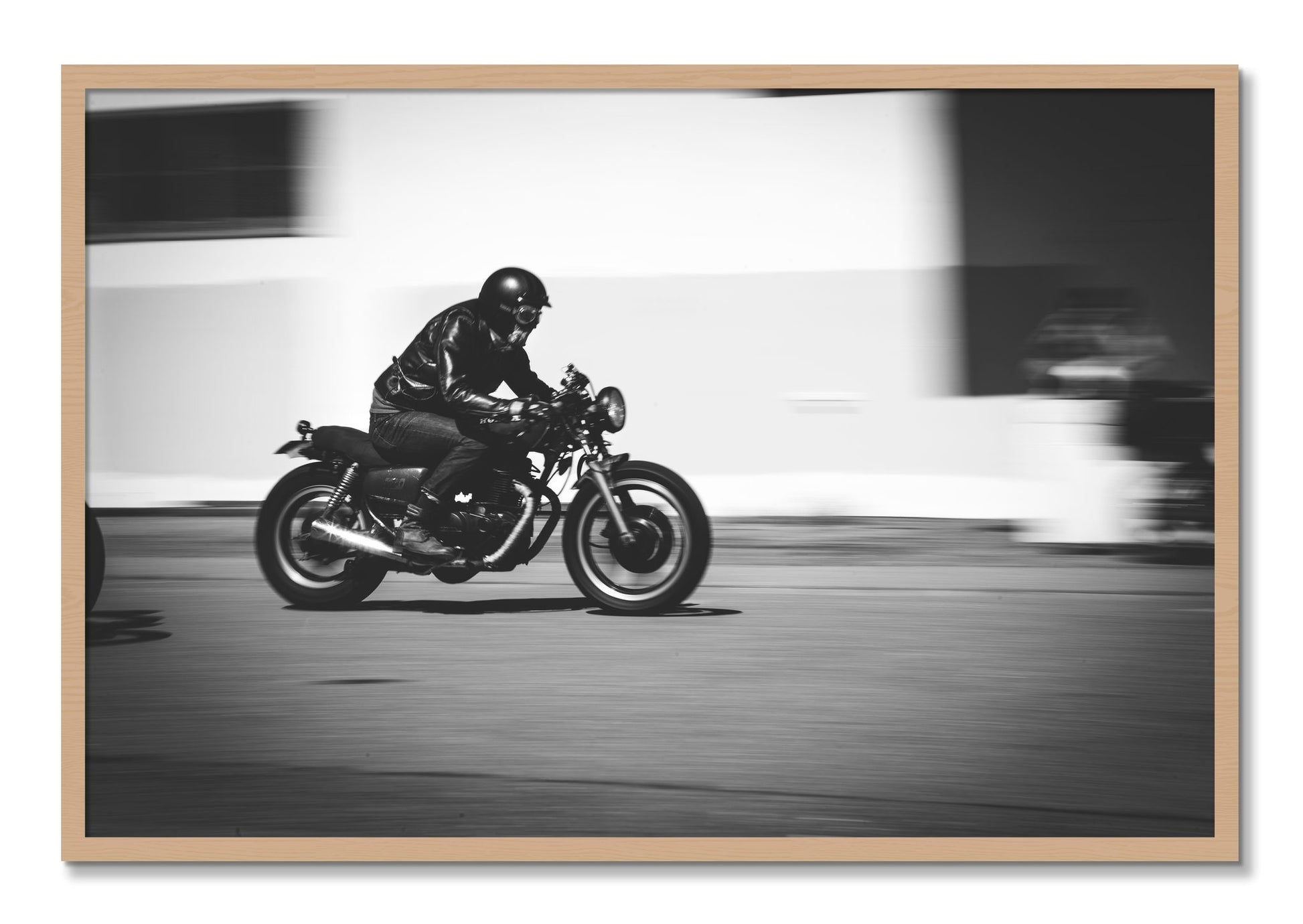 Framed photograph of Moto Blurred by Dylan Ozanich, Oak frame, Full Bleed