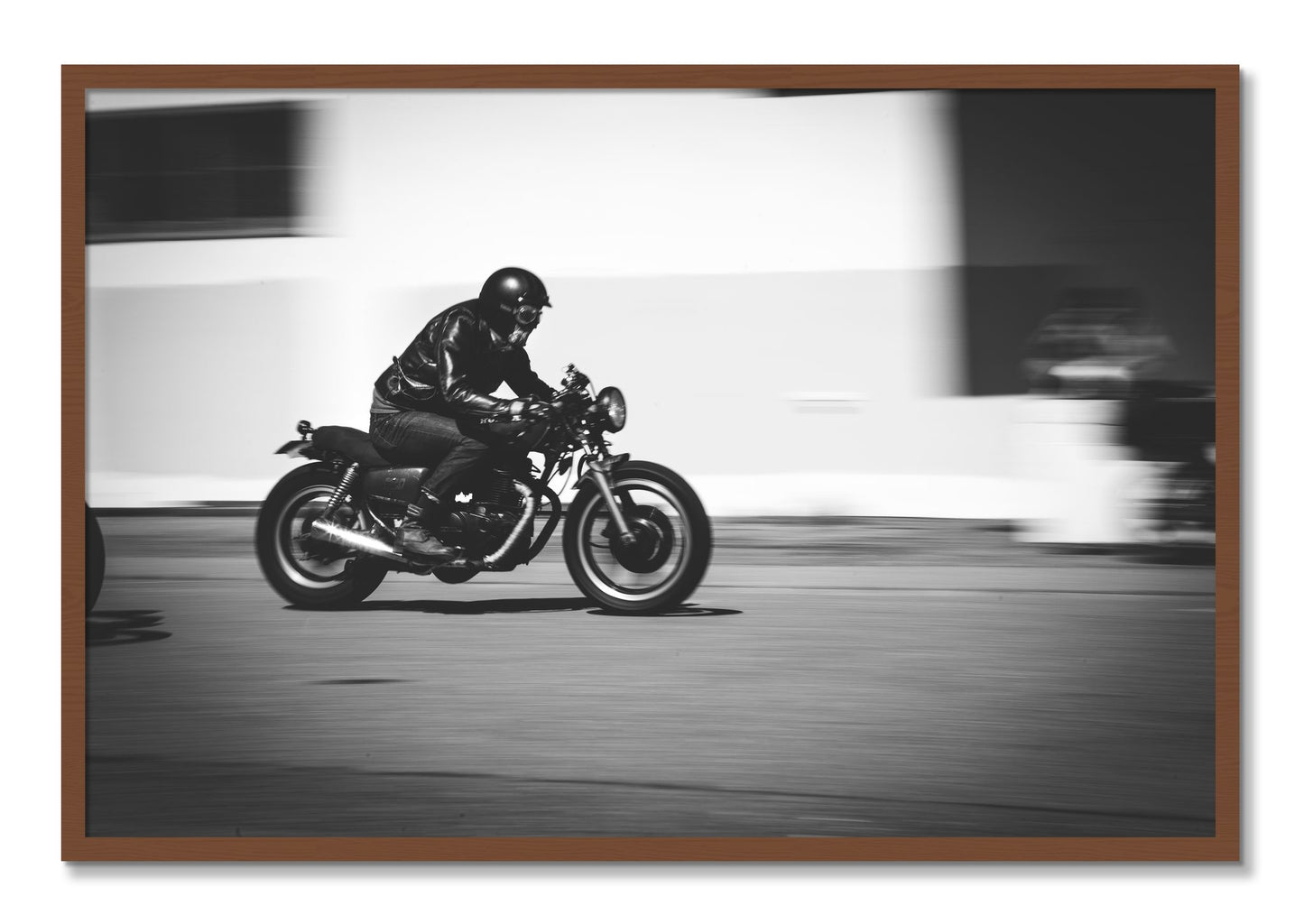Framed photograph of Moto Blurred by Dylan Ozanich, Walnut frame, Full Bleed