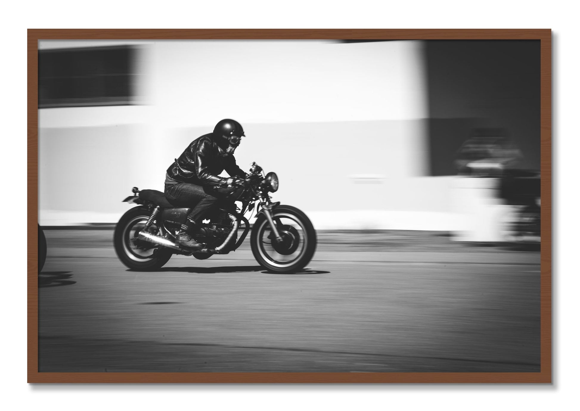 Framed photograph of Moto Blurred by Dylan Ozanich, Walnut frame, Full Bleed