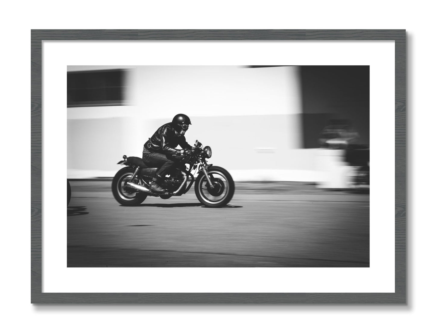Framed photograph of Moto Blurred by Dylan Ozanich, Grey frame, Borders