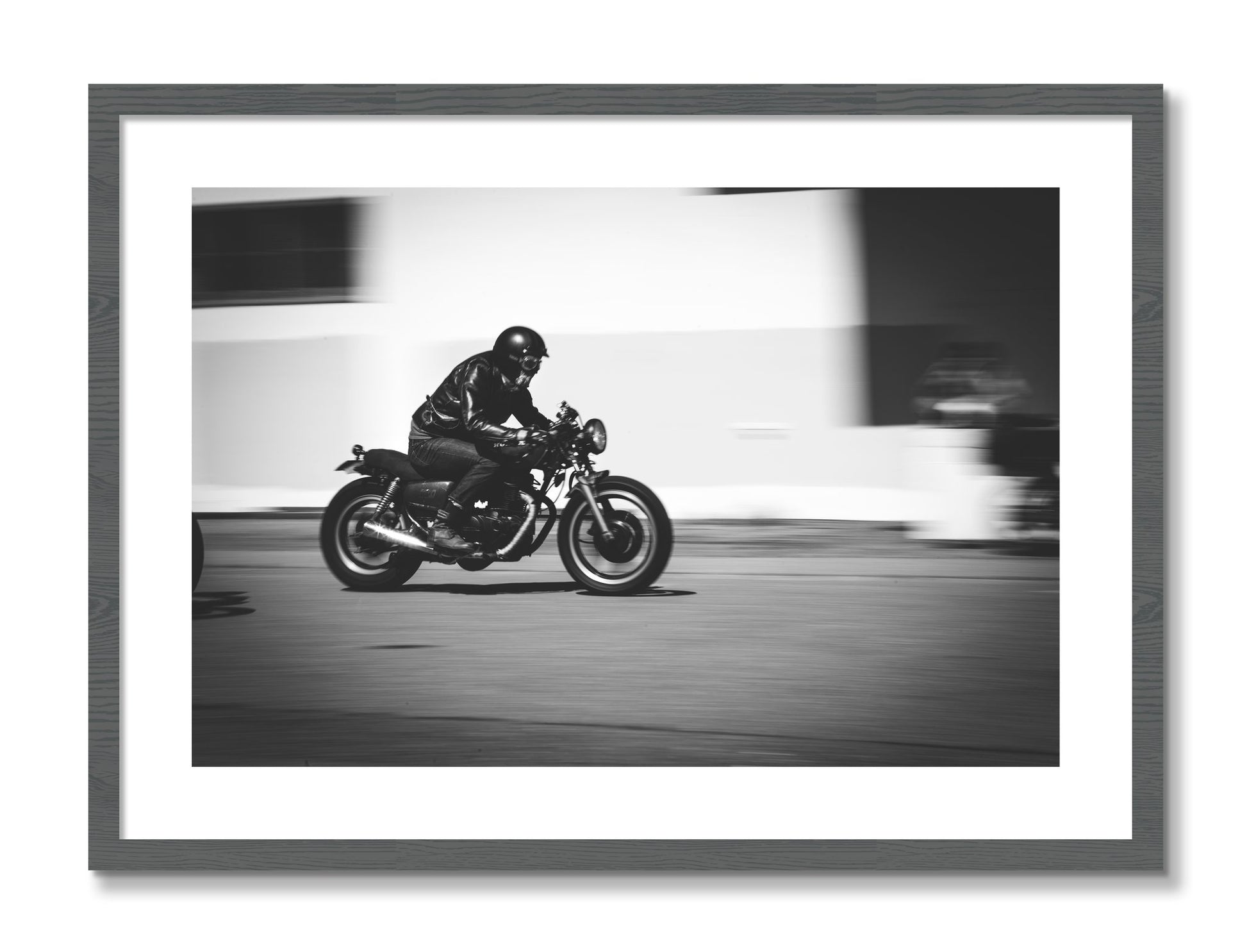 Framed photograph of Moto Blurred by Dylan Ozanich, Grey frame, Borders