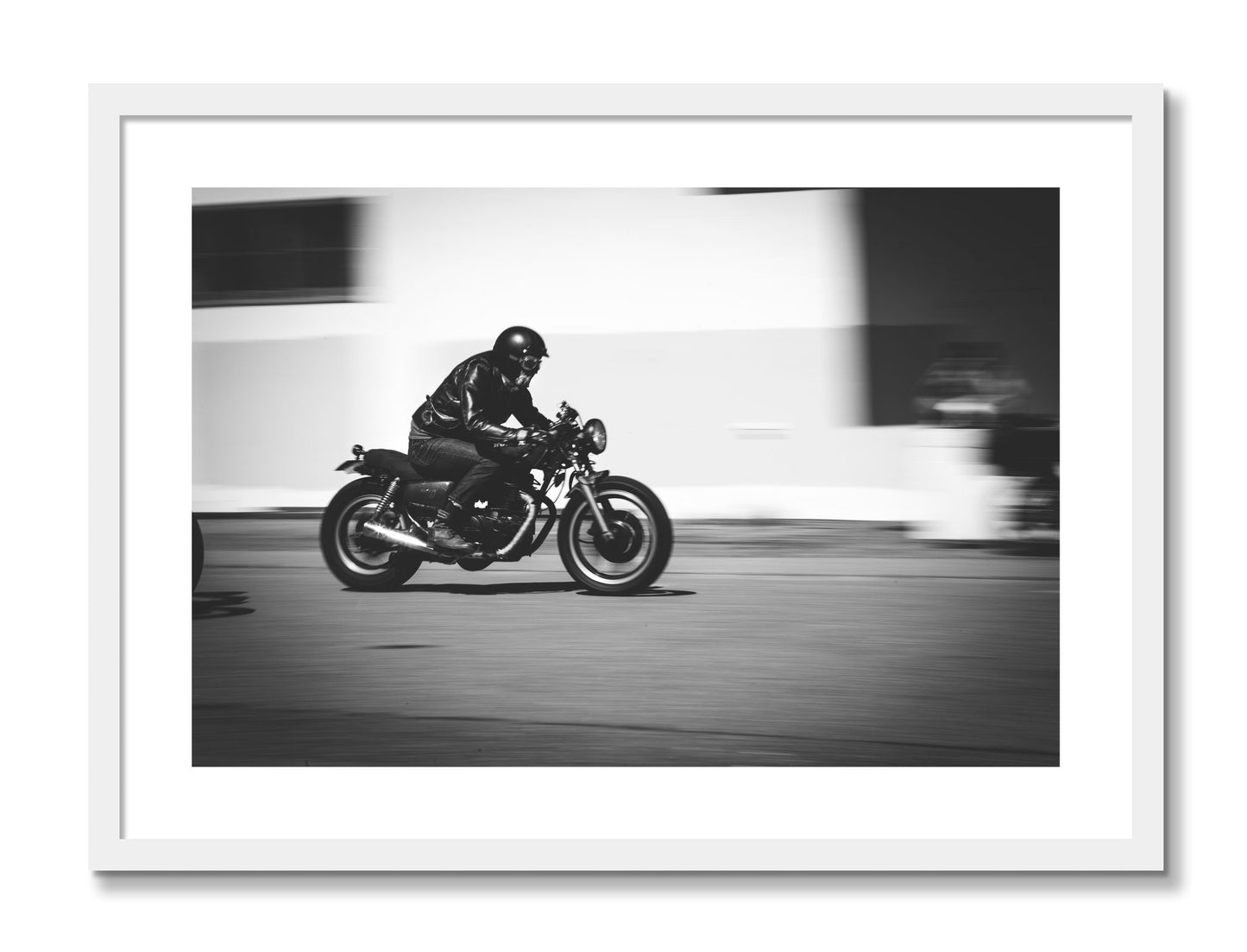 Framed photograph of Moto Blurred by Dylan Ozanich, White frame, Borders