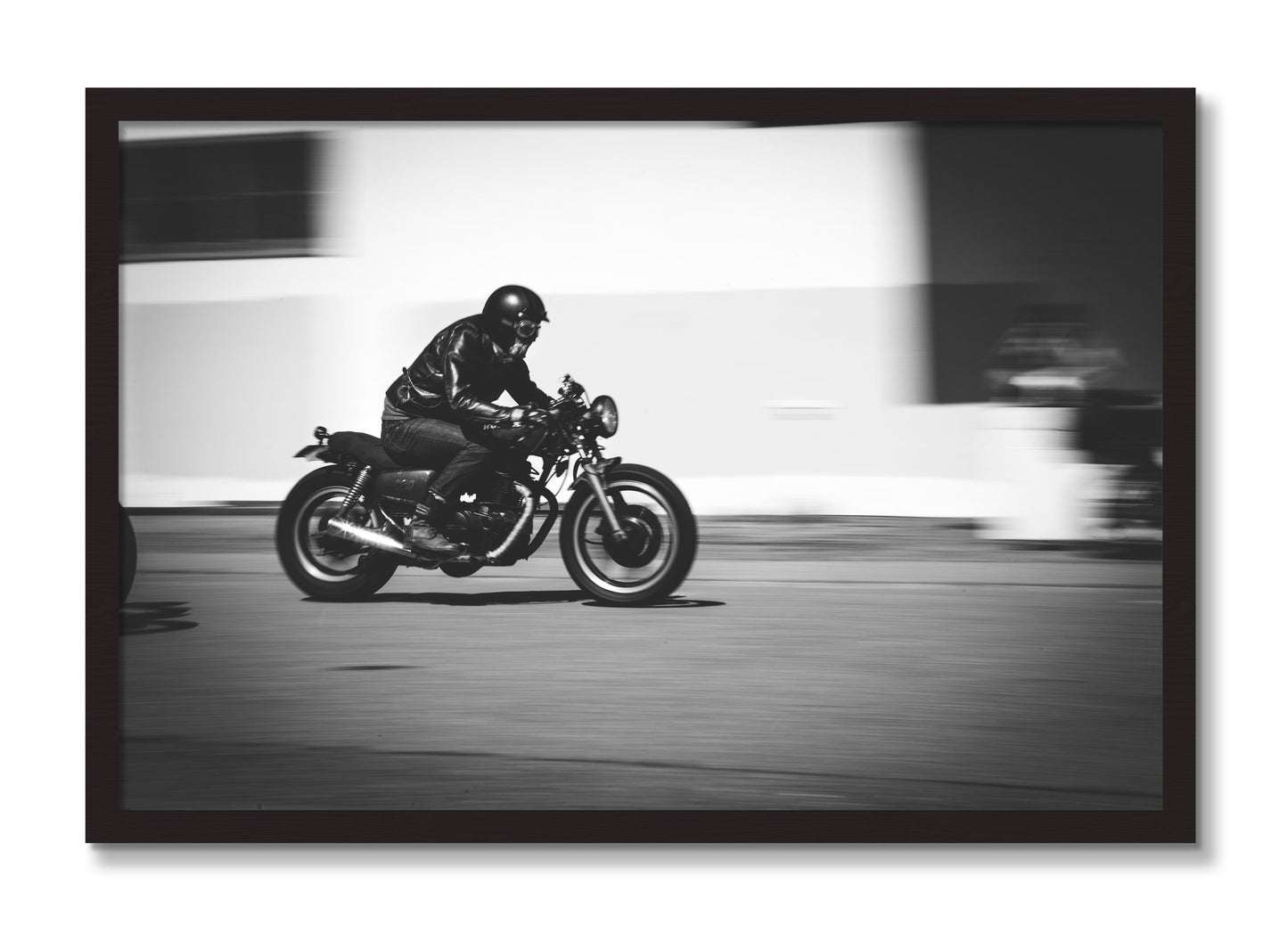Framed photograph of Moto Blurred by Dylan Ozanich, Black Walnut frame, Full Bleed