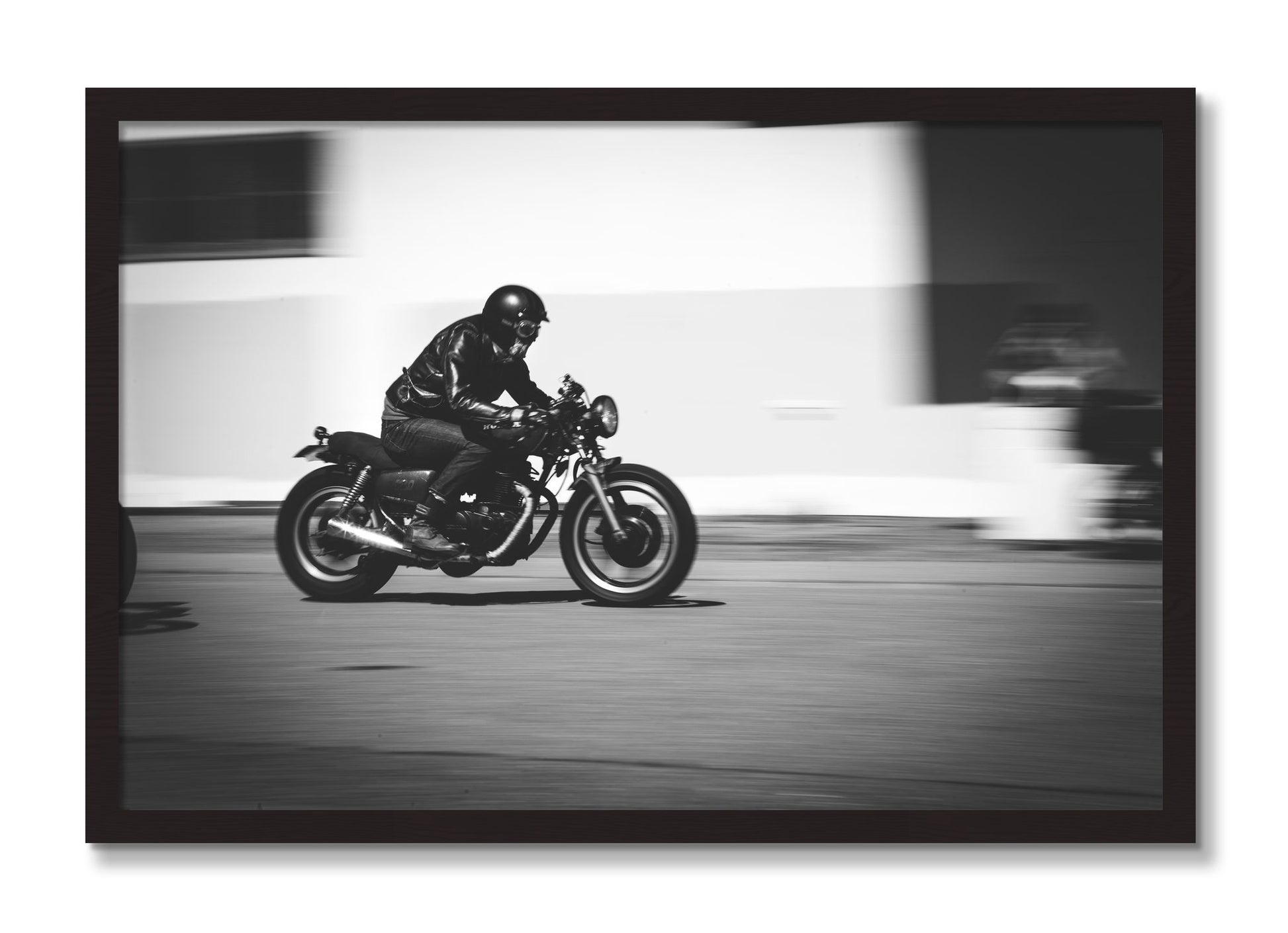 Framed photograph of Moto Blurred by Dylan Ozanich, Black Walnut frame, Full Bleed