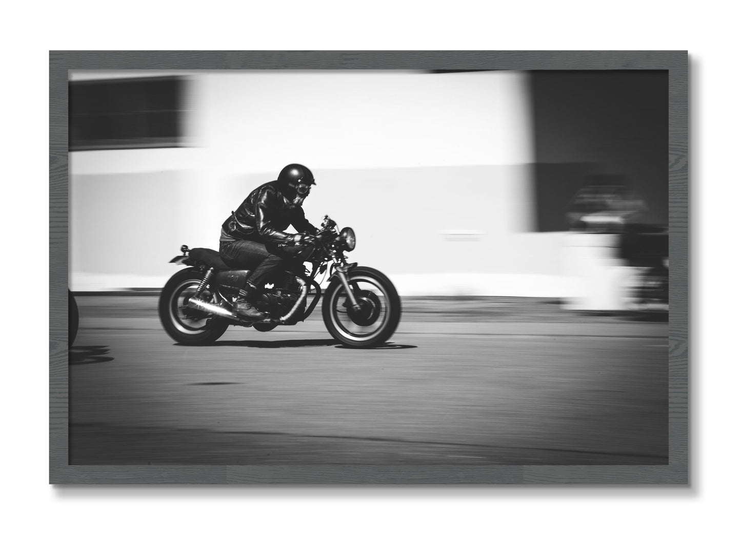 Framed photograph of Moto Blurred by Dylan Ozanich, Grey frame, Full Bleed
