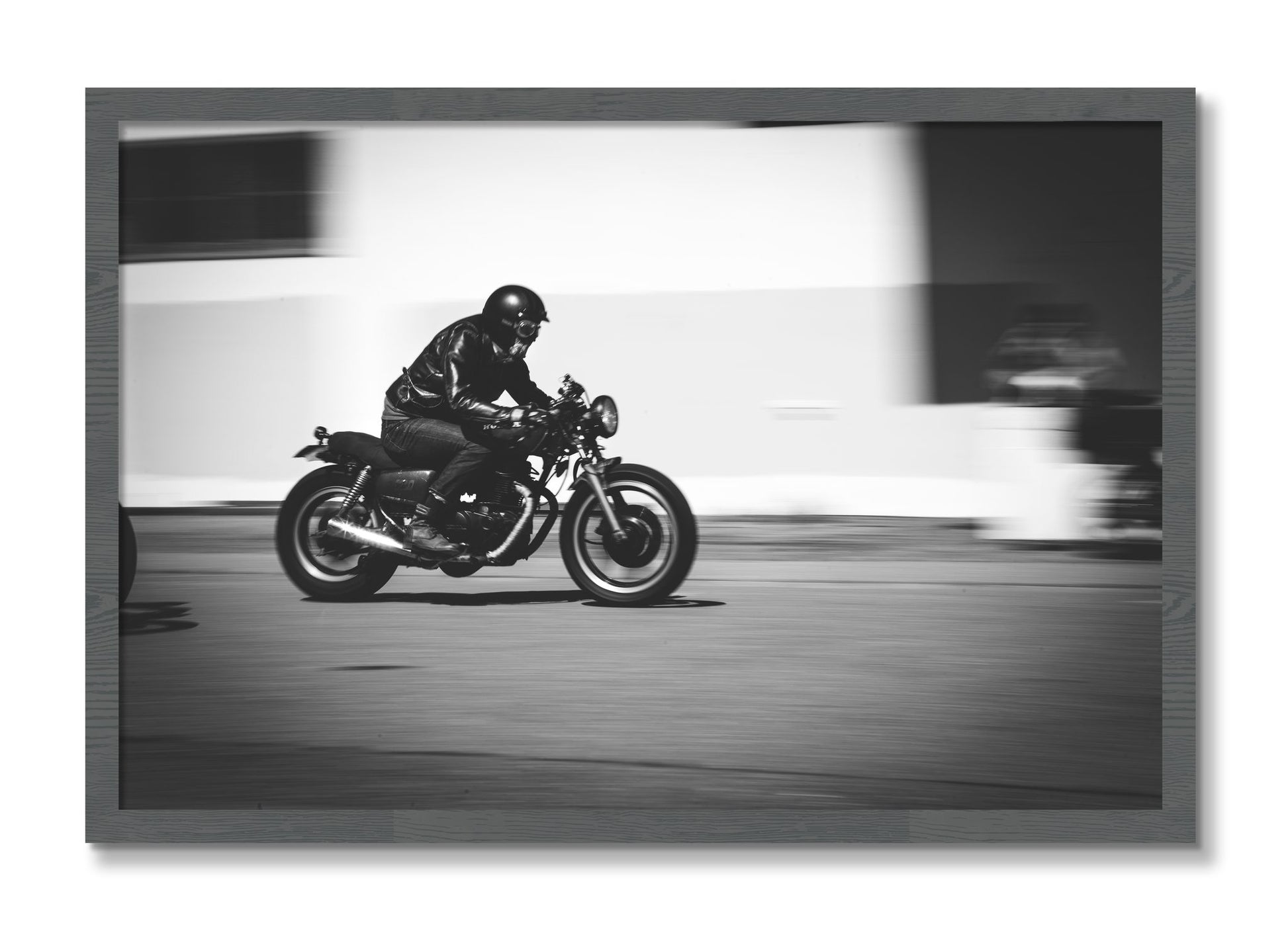 Framed photograph of Moto Blurred by Dylan Ozanich, Grey frame, Full Bleed