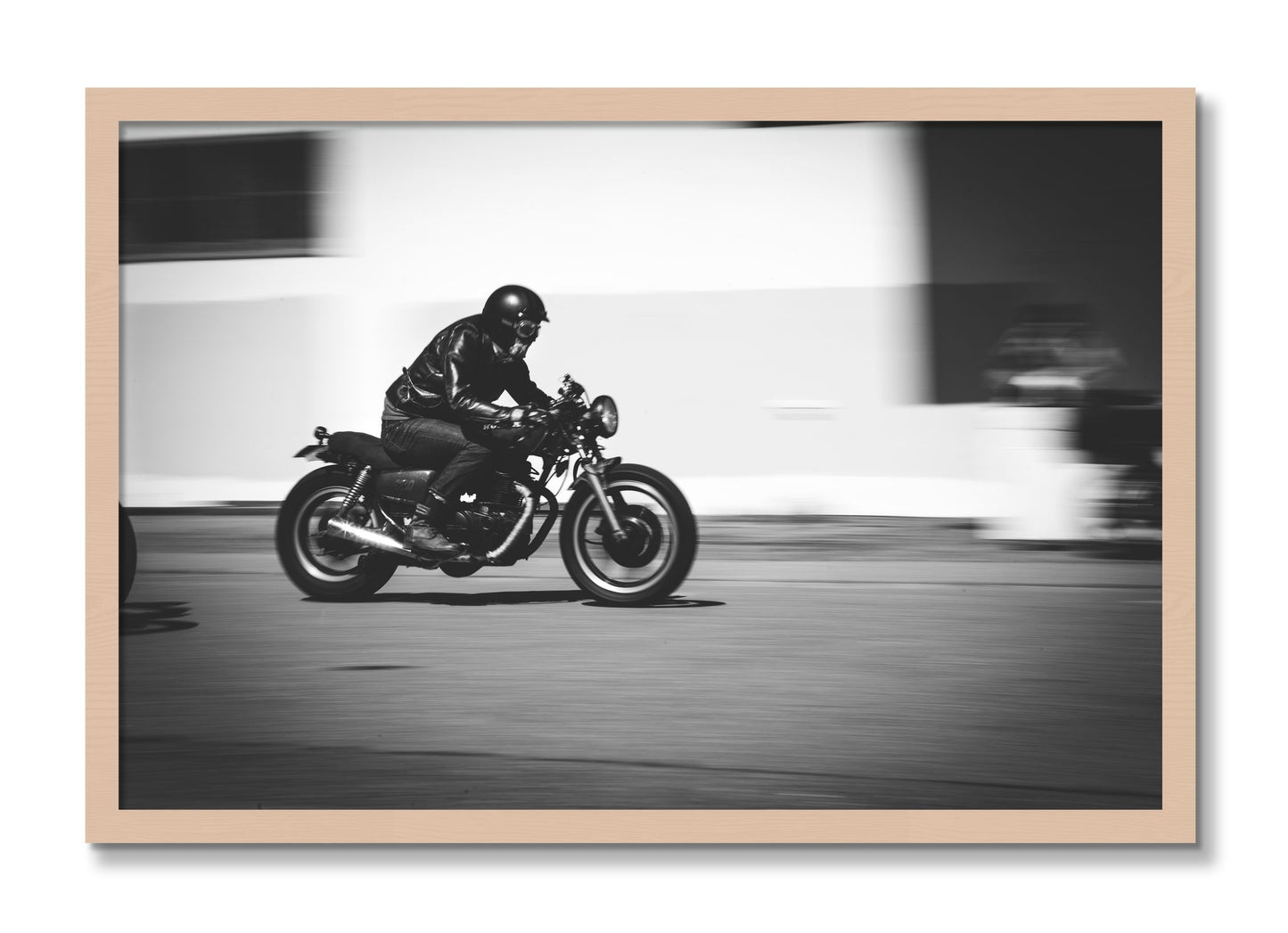 Framed photograph of Moto Blurred by Dylan Ozanich, Maple frame, Full Bleed