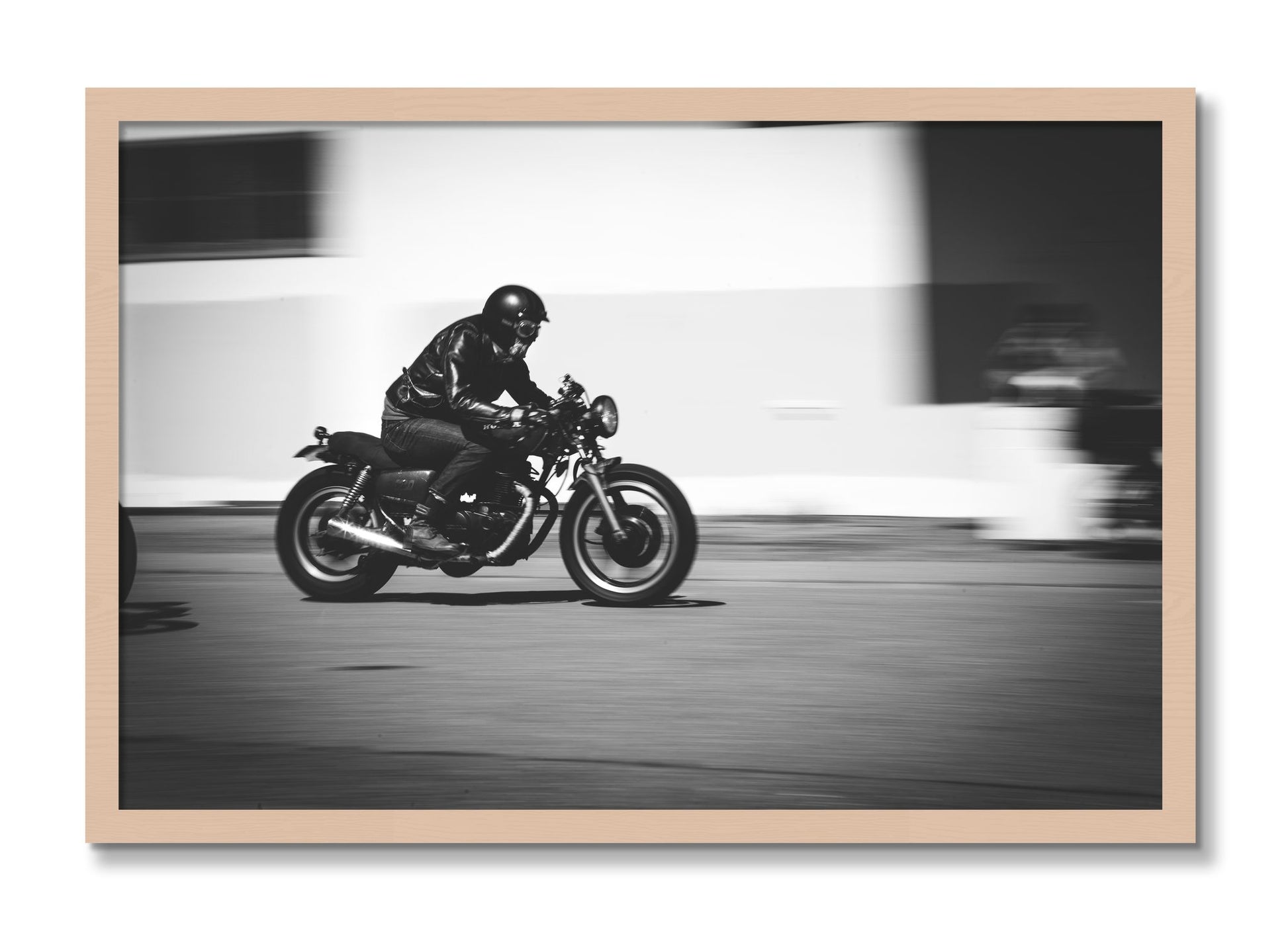 Framed photograph of Moto Blurred by Dylan Ozanich, Maple frame, Full Bleed