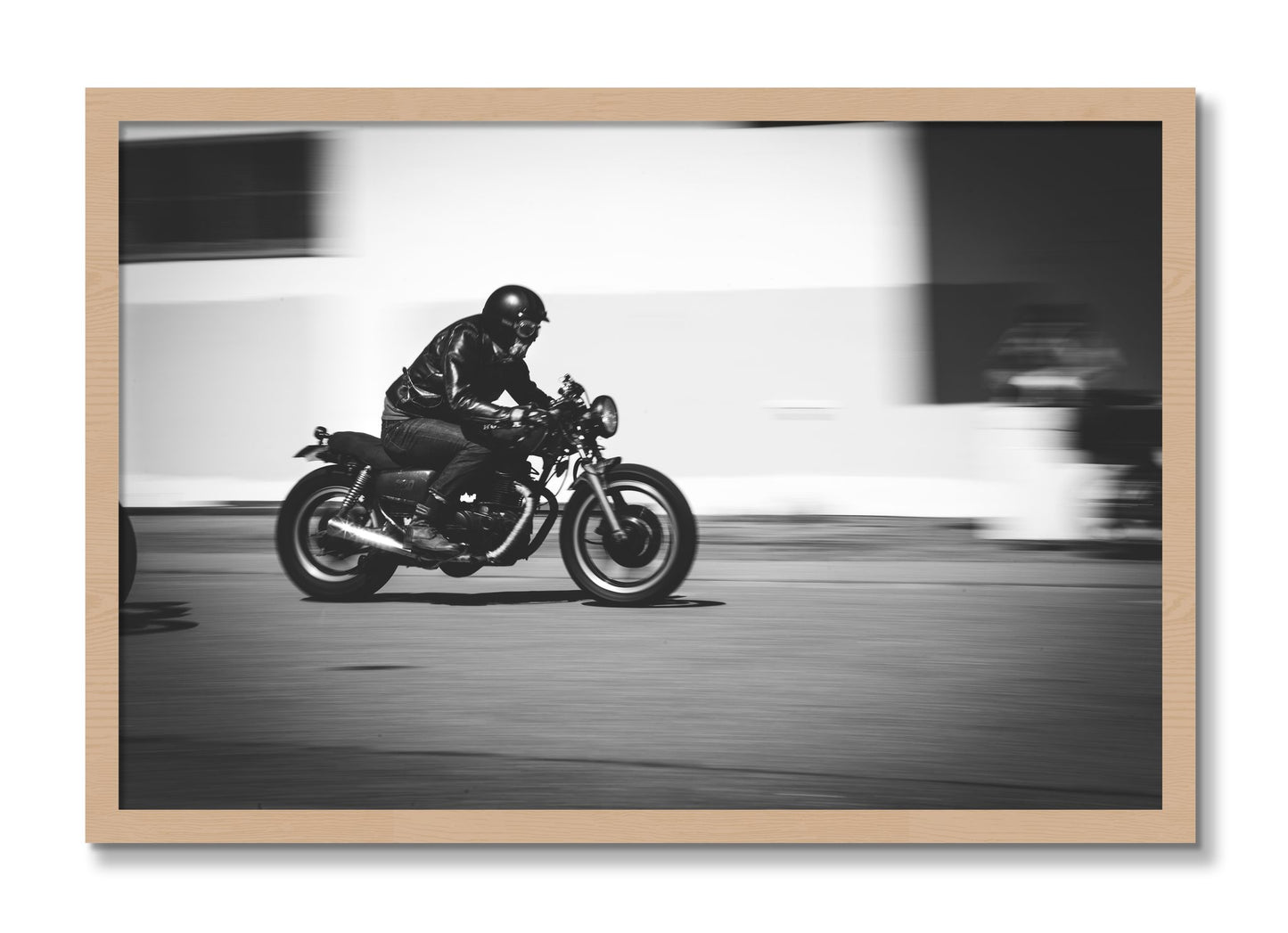 Framed photograph of Moto Blurred by Dylan Ozanich, Oak frame, Full Bleed