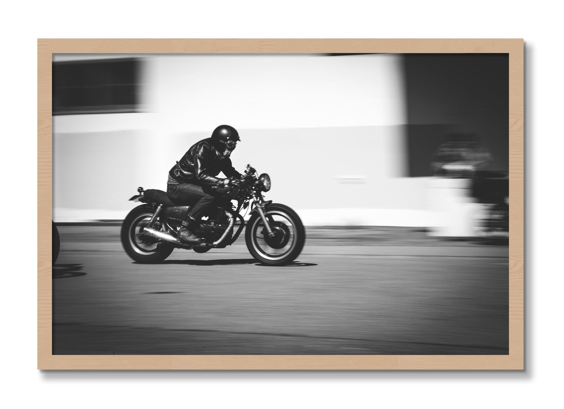 Framed photograph of Moto Blurred by Dylan Ozanich, Oak frame, Full Bleed