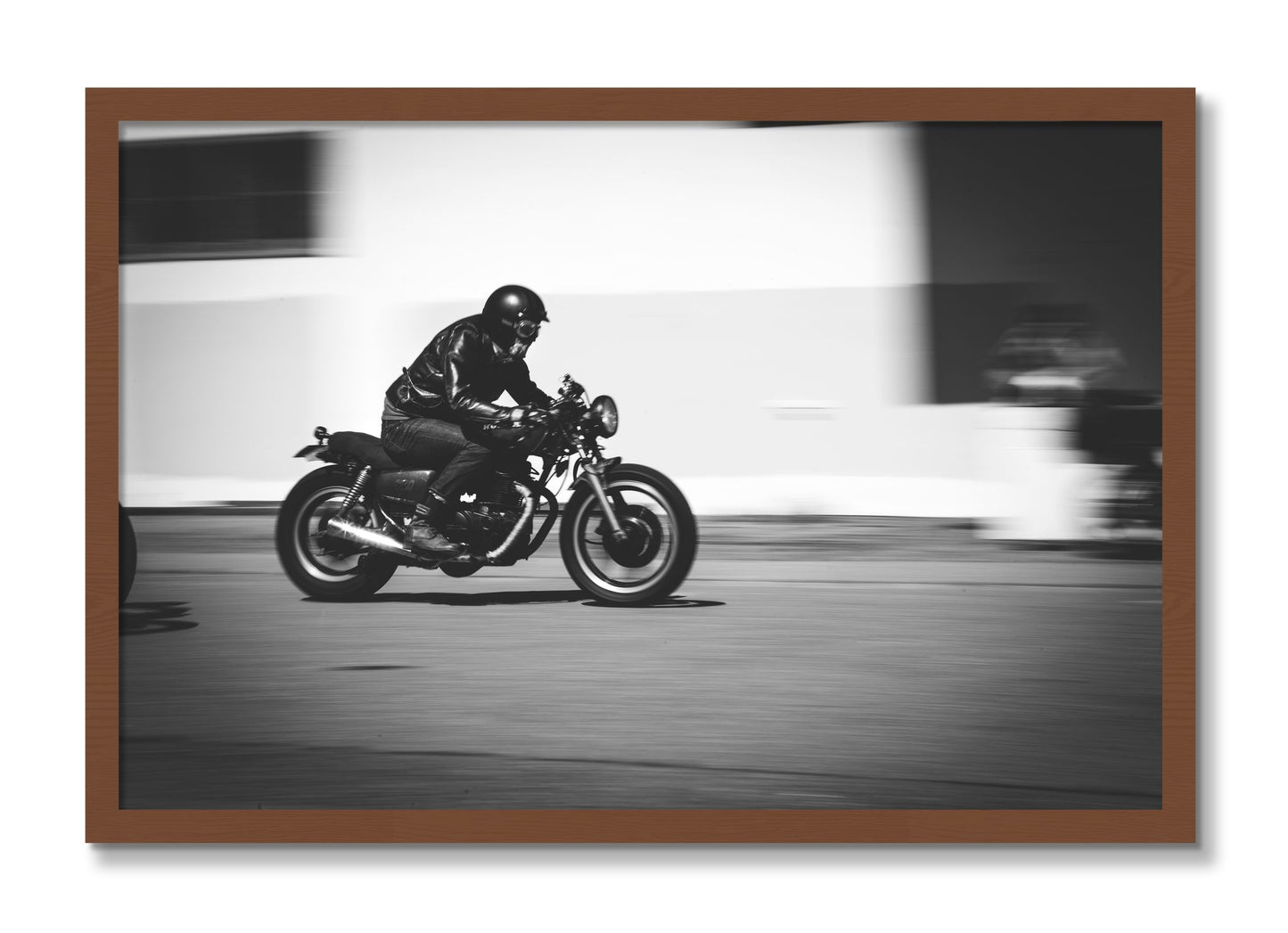 Framed photograph of Moto Blurred by Dylan Ozanich, Walnut frame, Full Bleed