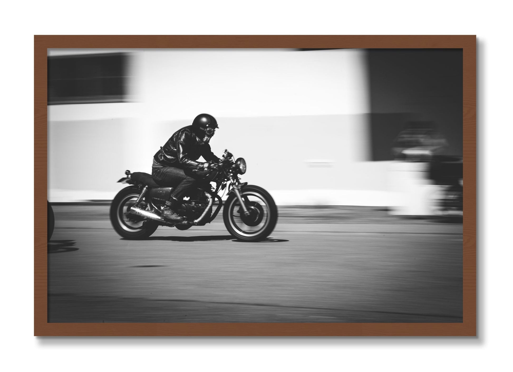 Framed photograph of Moto Blurred by Dylan Ozanich, Walnut frame, Full Bleed
