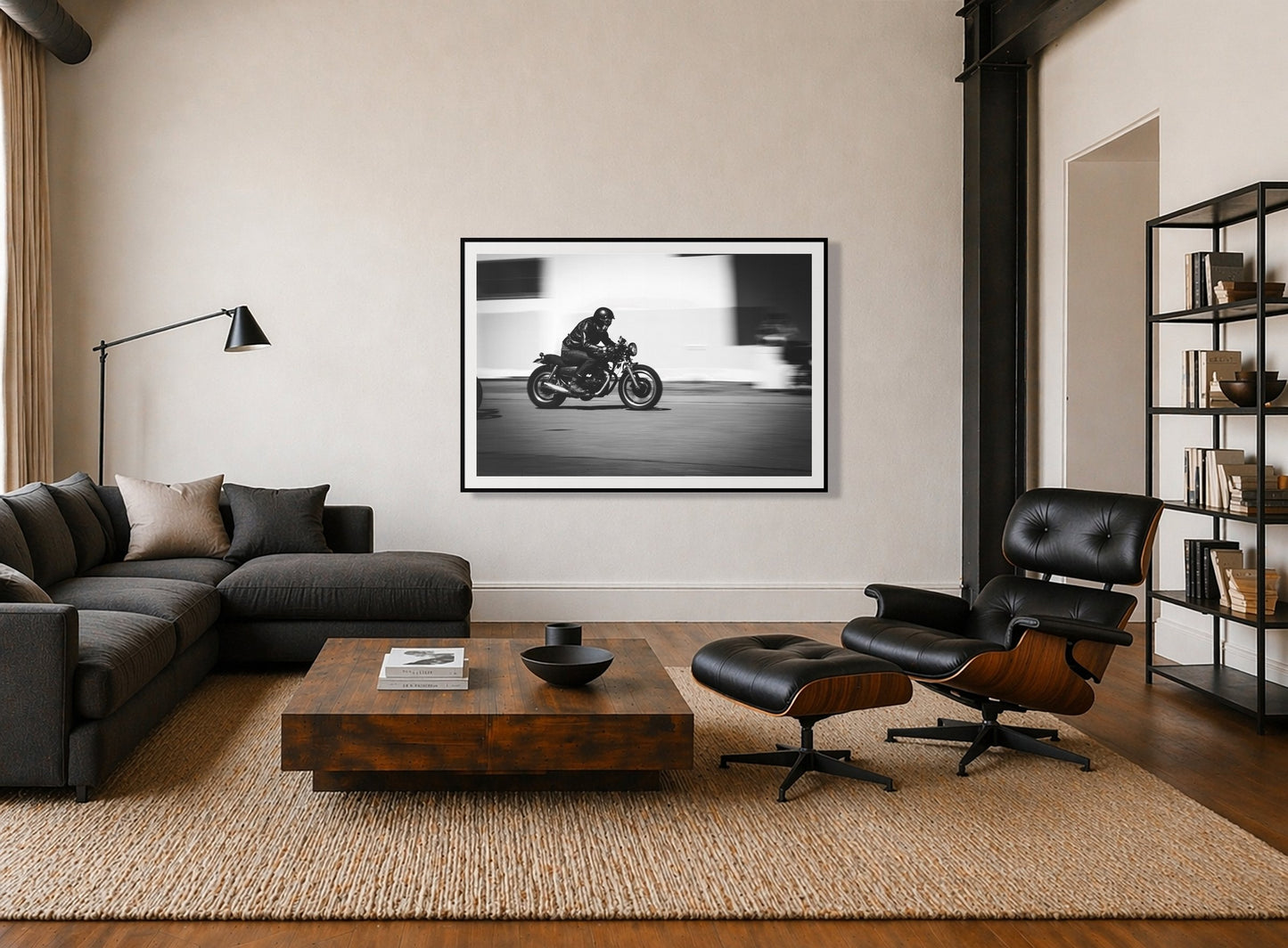 Framed photograph of Moto Blurred by Dylan Ozanich displayed on a wall
