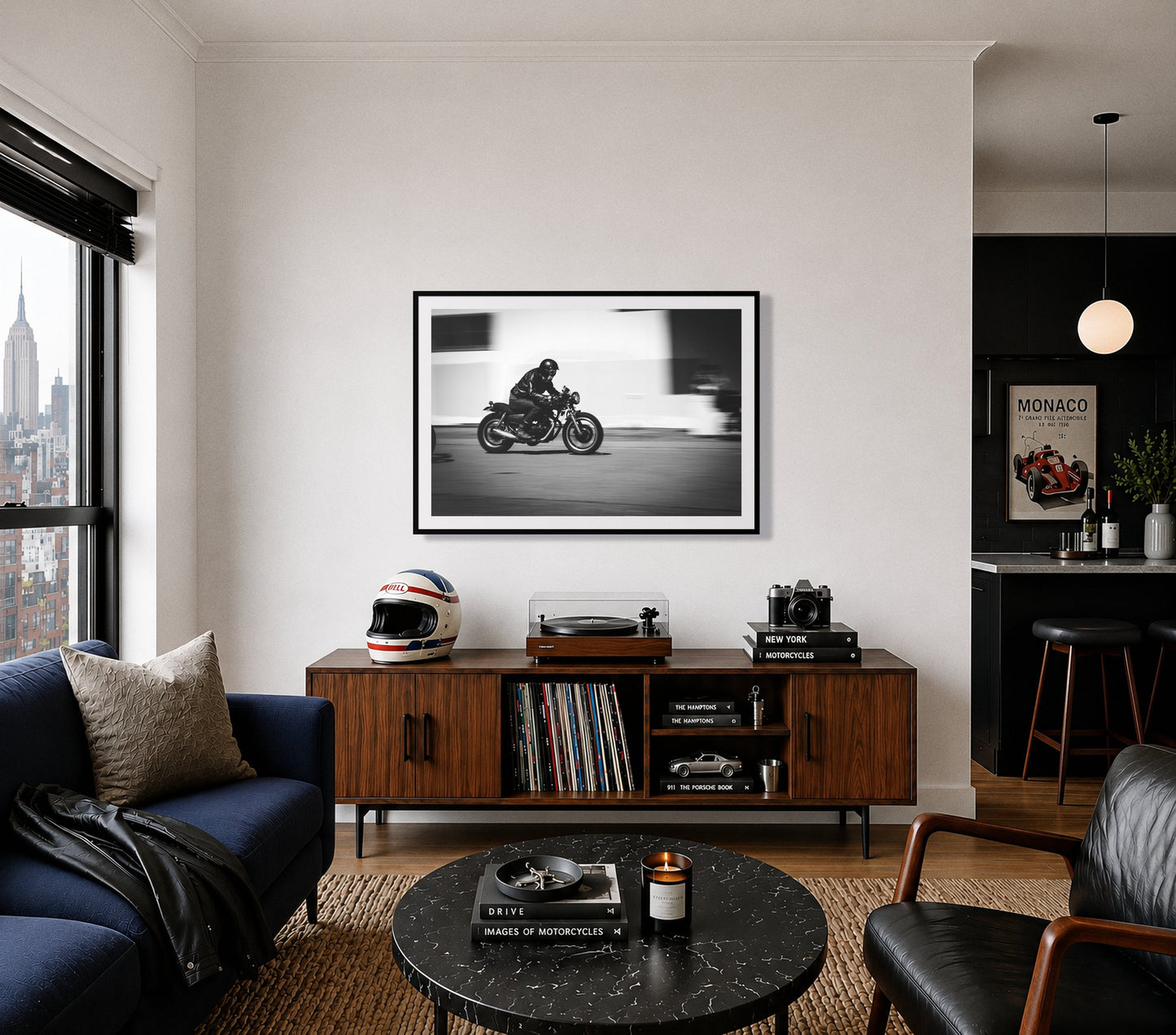 Framed photograph of Moto Blurred by Dylan Ozanich displayed on a wall