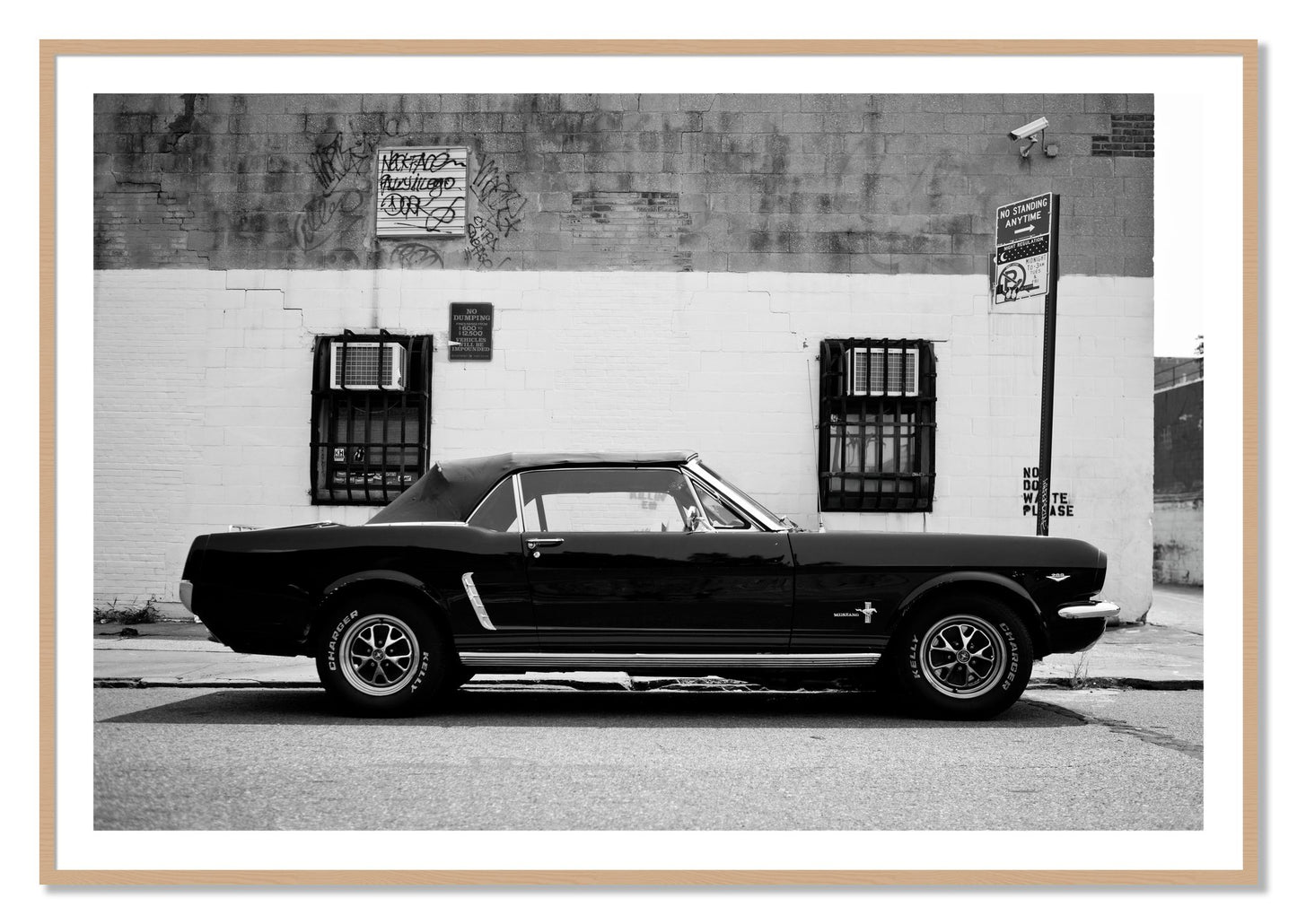 Framed photograph of Mustang by Dylan Ozanich, Oak frame, Borders
