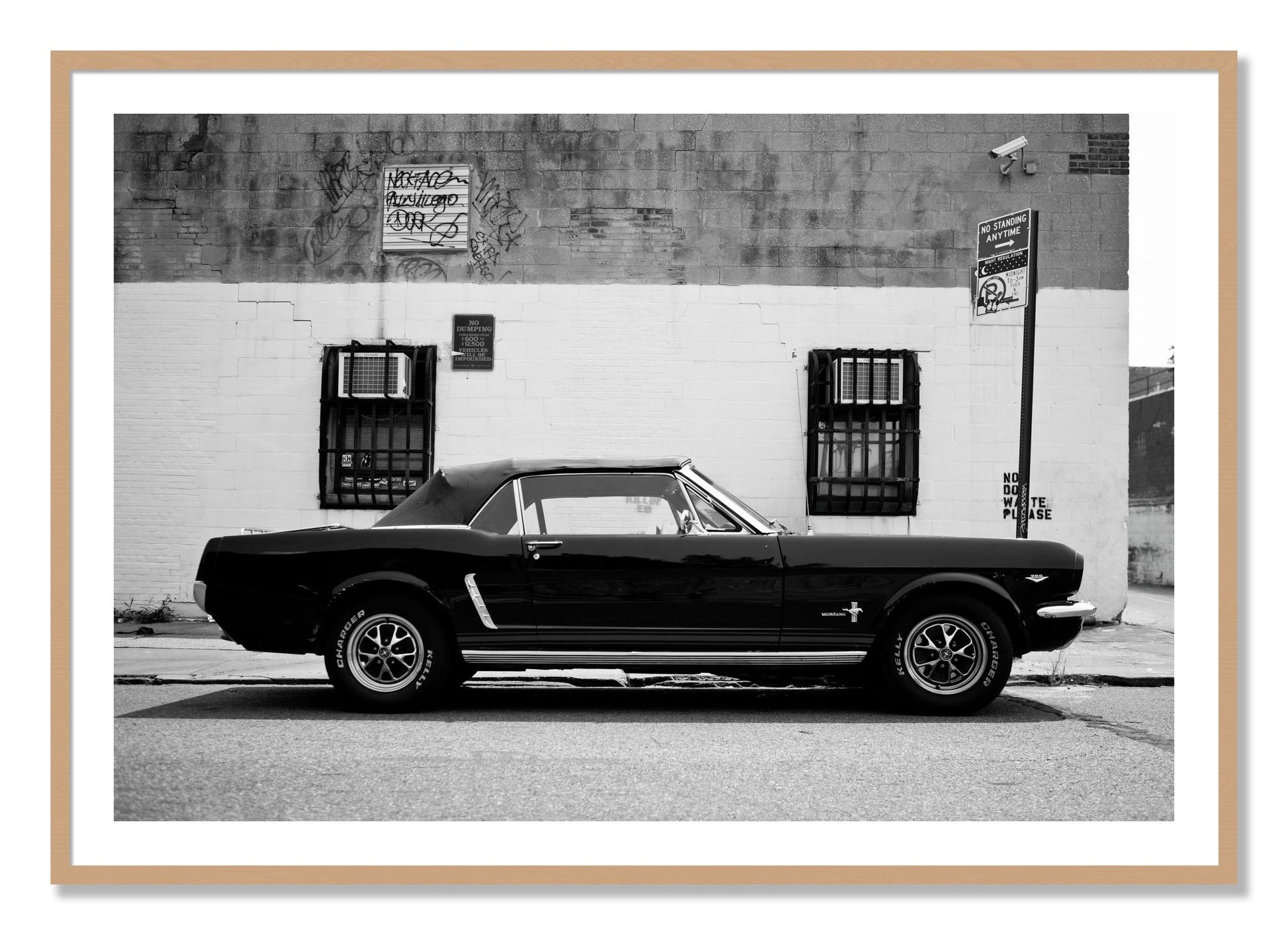 Framed photograph of Mustang by Dylan Ozanich, Oak frame, Borders