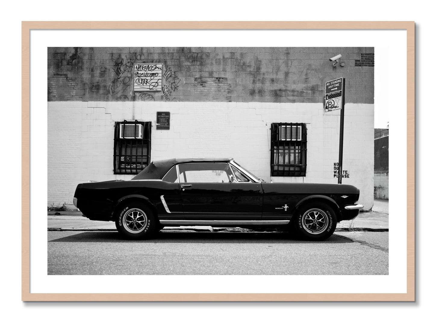 Framed photograph of Mustang by Dylan Ozanich, Maple frame, Borders