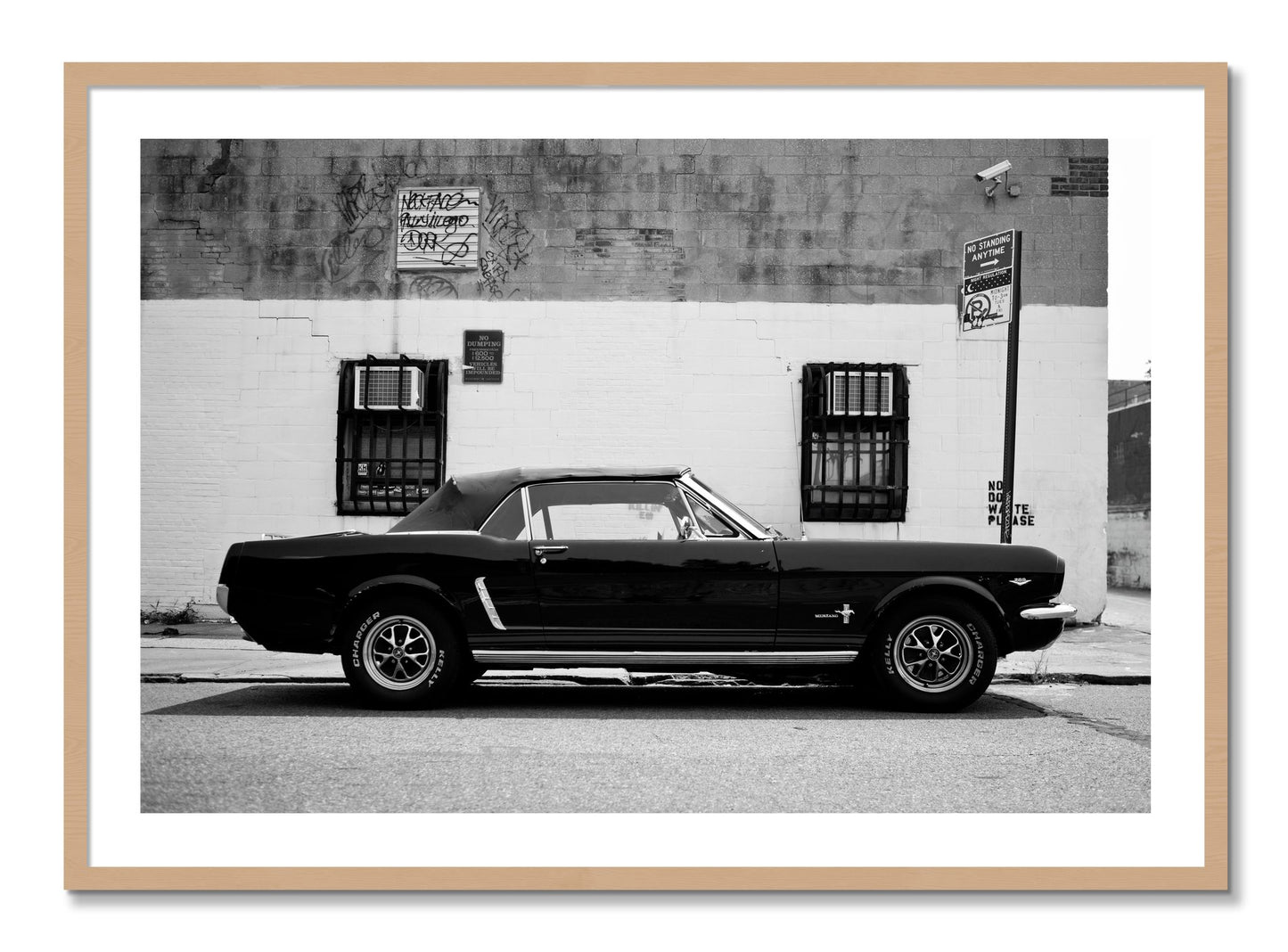 Framed photograph of Mustang by Dylan Ozanich, Oak frame, Borders