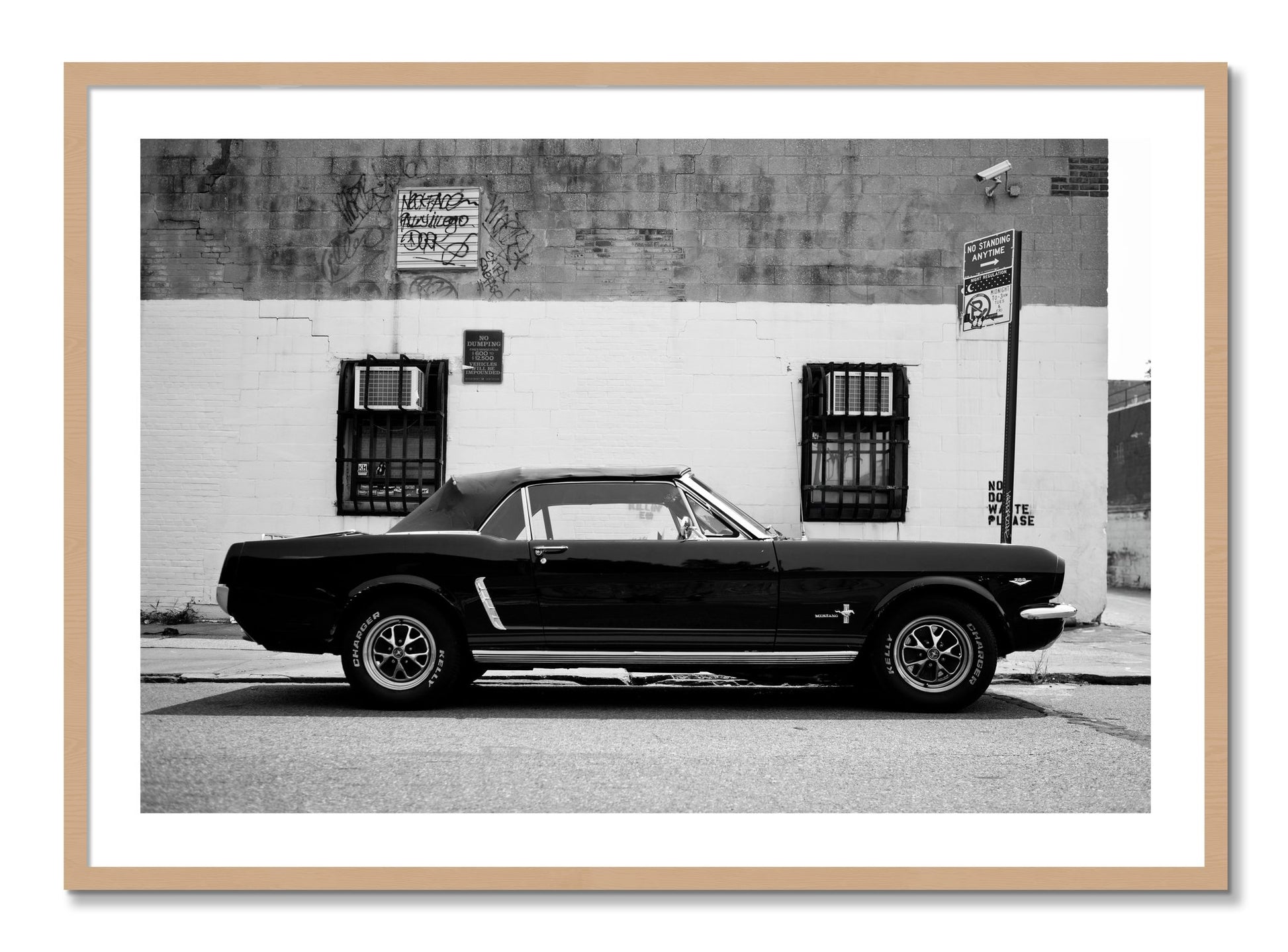 Framed photograph of Mustang by Dylan Ozanich, Oak frame, Borders