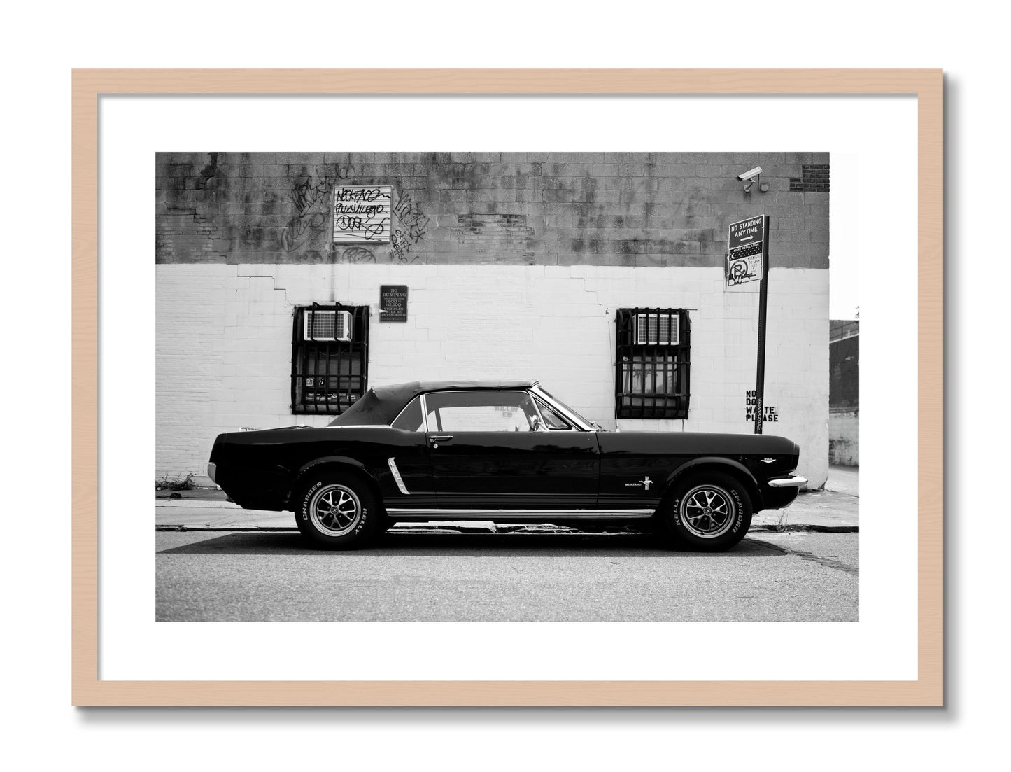 Framed photograph of Mustang by Dylan Ozanich, Maple frame, Borders