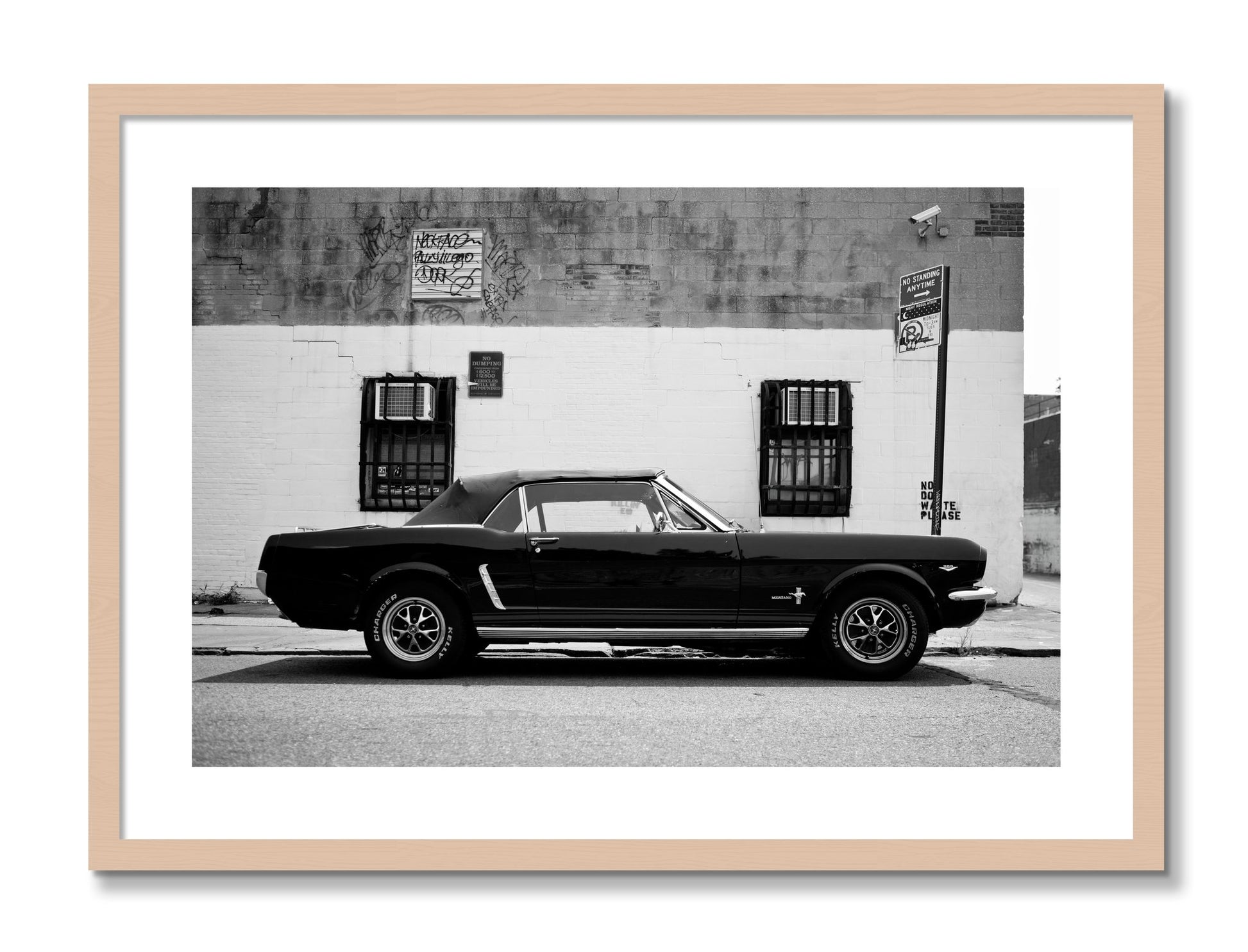 Framed photograph of Mustang by Dylan Ozanich, Maple frame, Borders