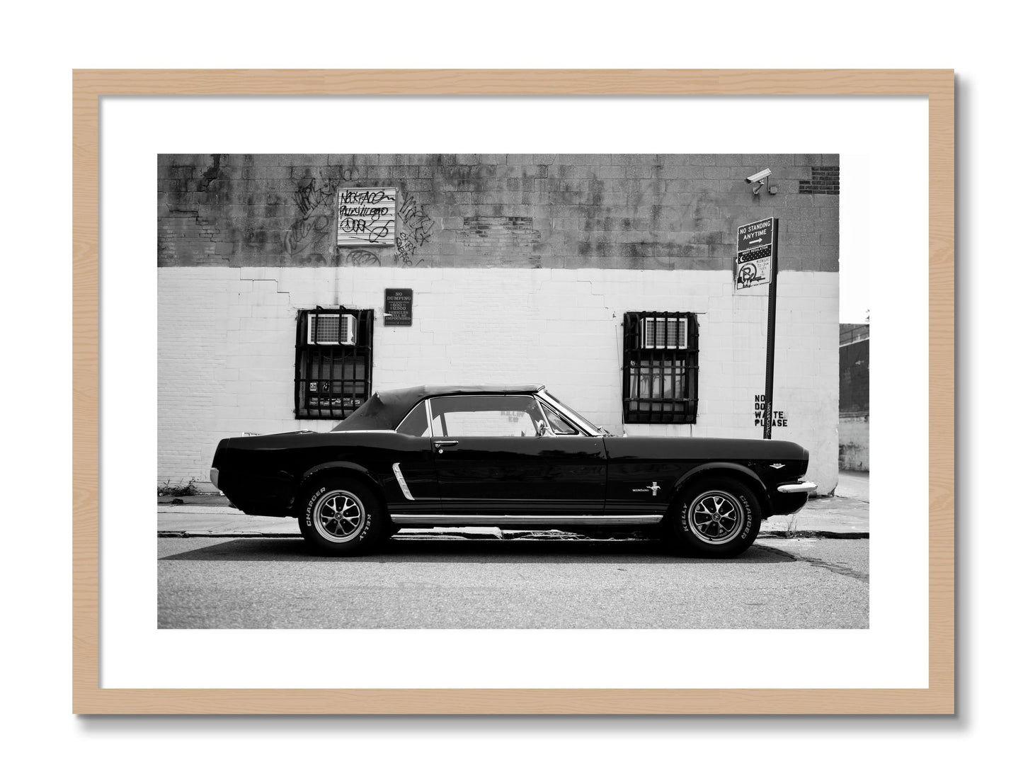 Framed photograph of Mustang by Dylan Ozanich, Oak frame, Borders