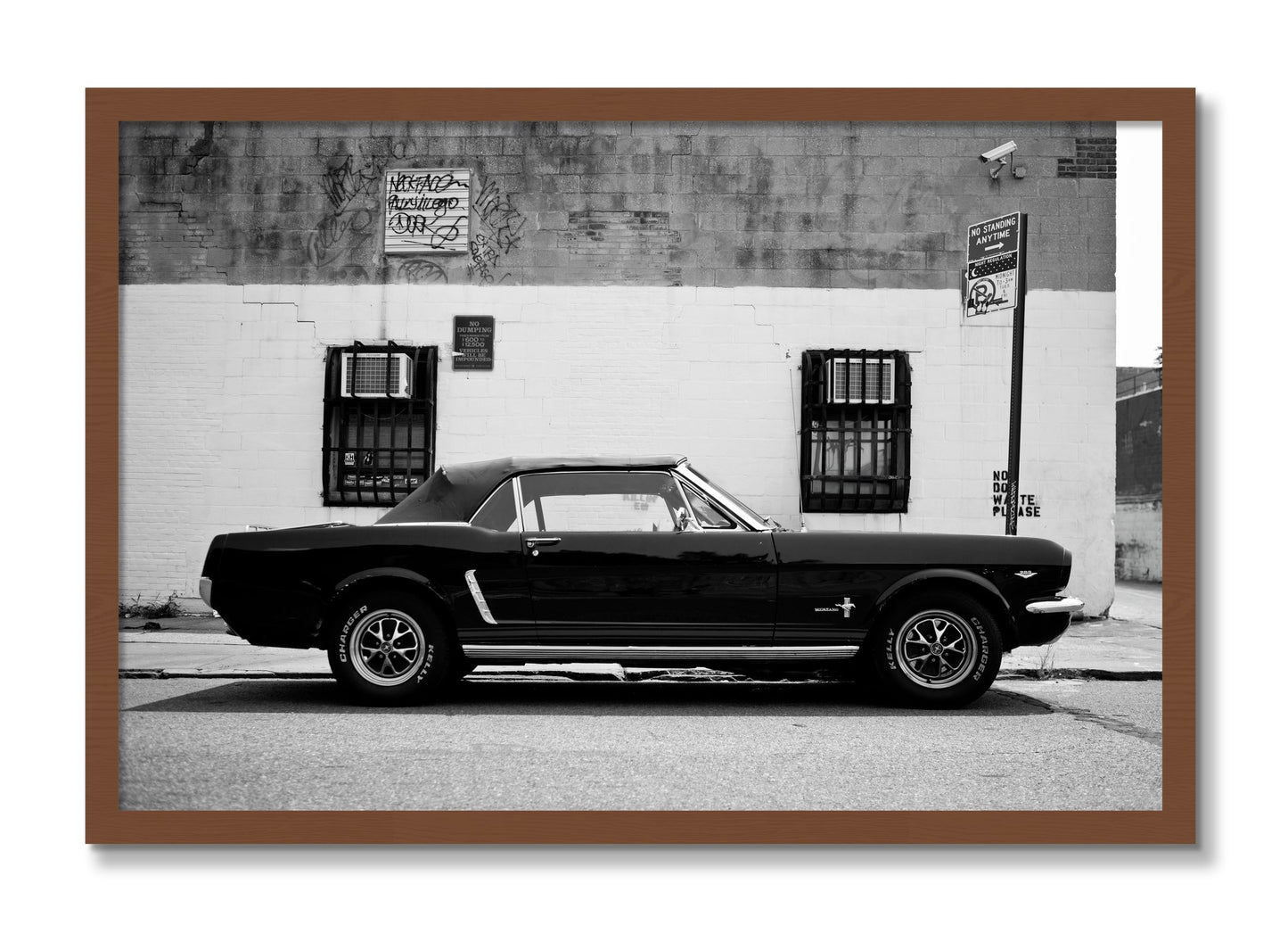 Framed photograph of Mustang by Dylan Ozanich, Walnut frame, Full Bleed