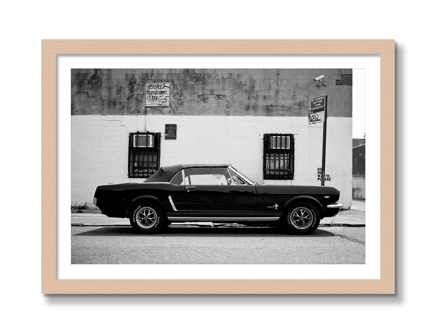 Framed photograph of Mustang by Dylan Ozanich, Maple frame, Borders