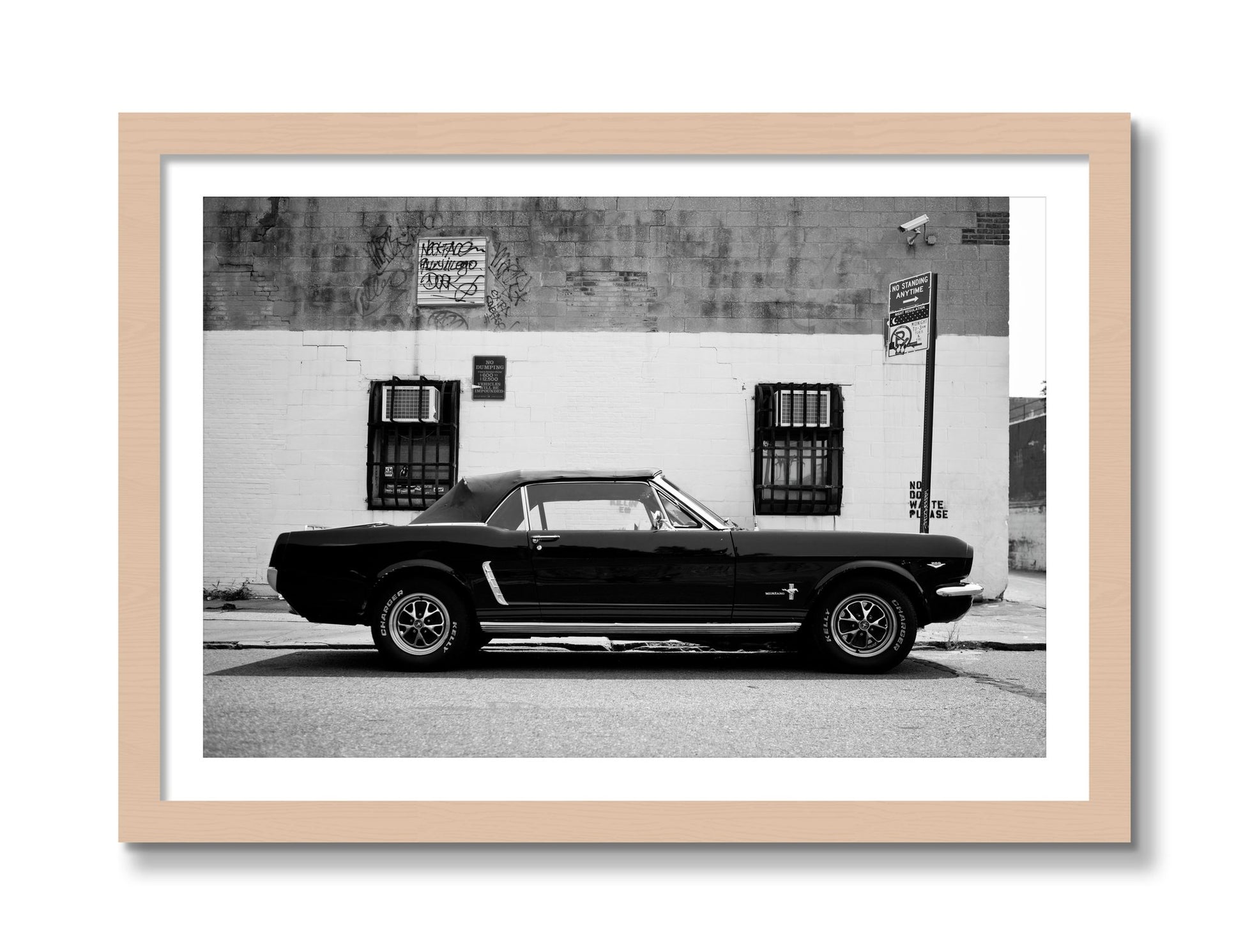 Framed photograph of Mustang by Dylan Ozanich, Maple frame, Borders