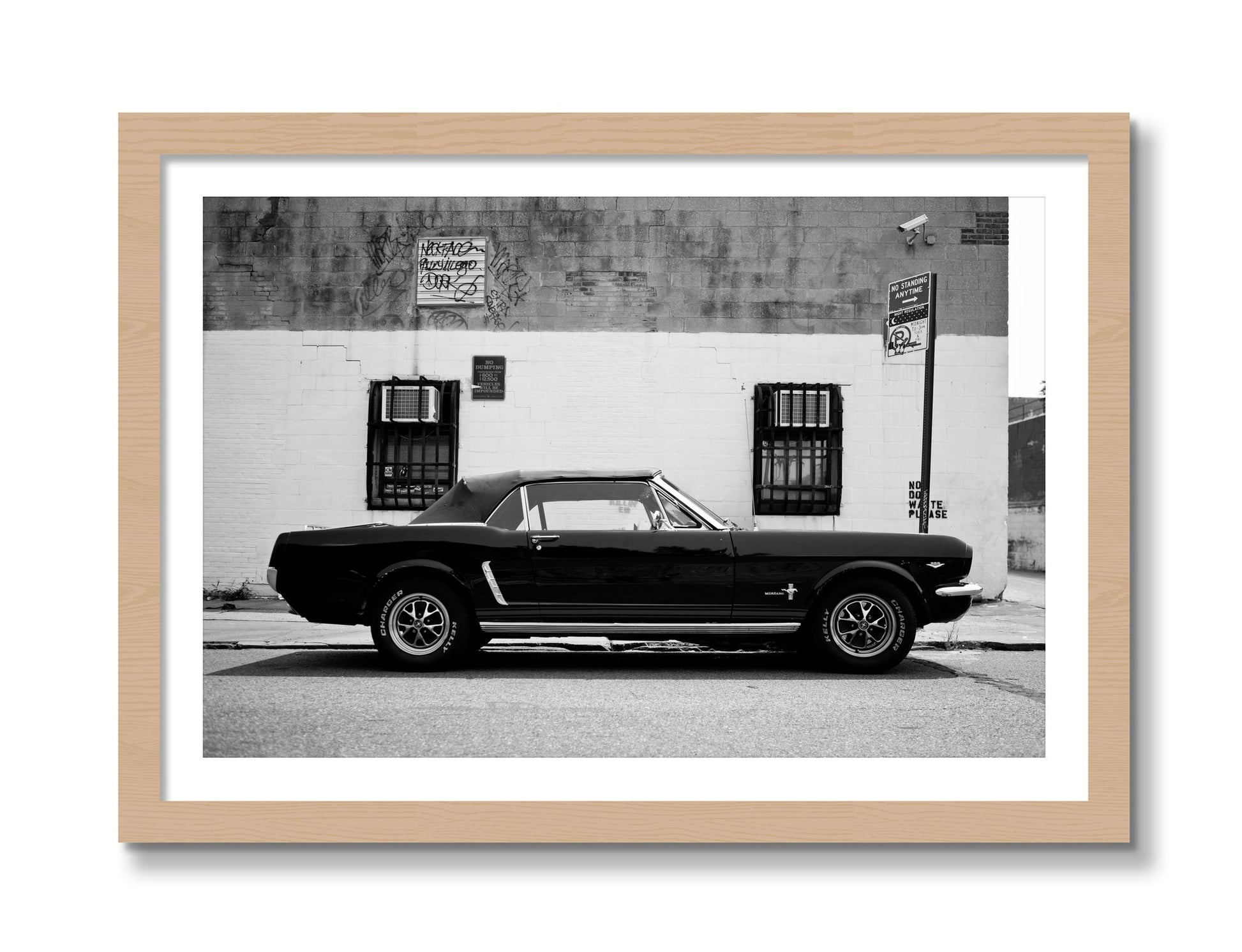 Framed photograph of Mustang by Dylan Ozanich, Oak frame, Borders