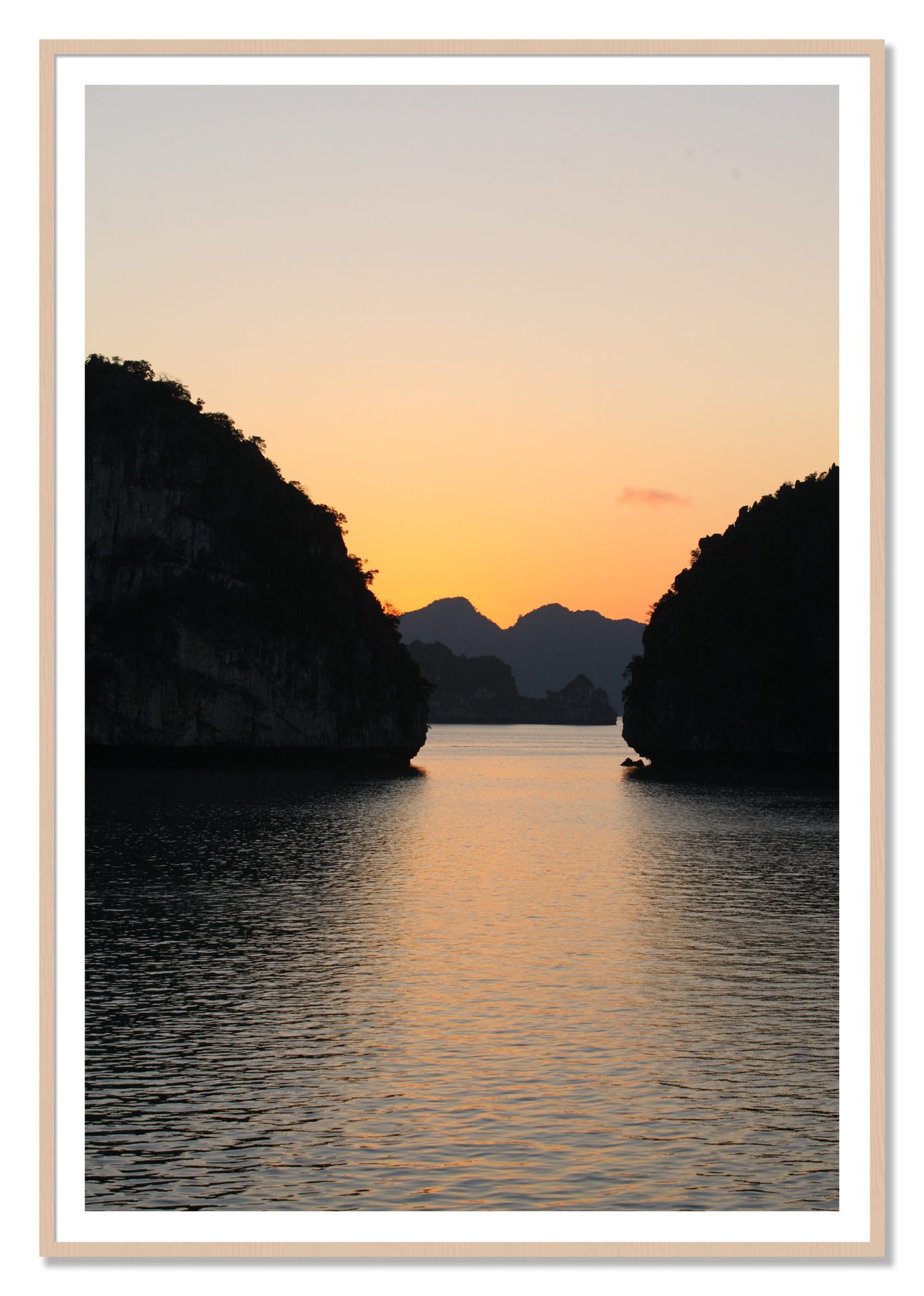 Narrow Passage by Dylan Ozanich, 48×72 print with a White Border in a Maple frame