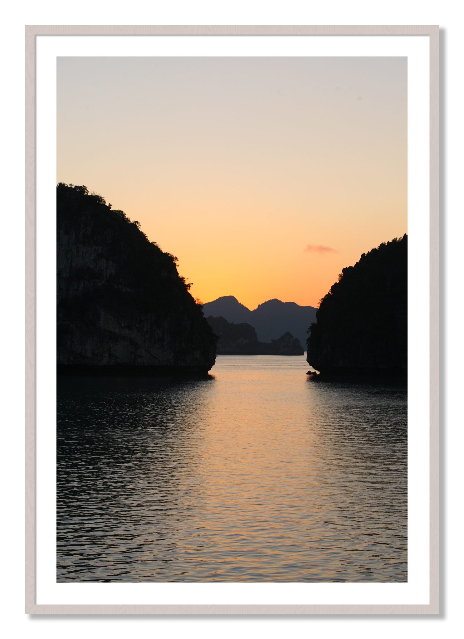 Framed photograph of Narrow Passage by Dylan Ozanich, White Maple frame, Borders