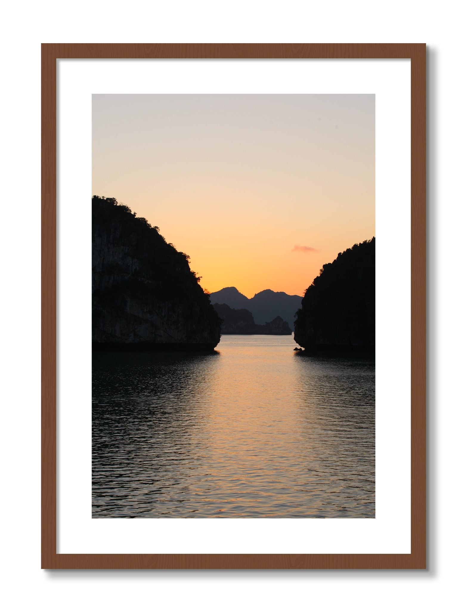 Framed photograph of Narrow Passage by Dylan Ozanich, Walnut frame, Borders