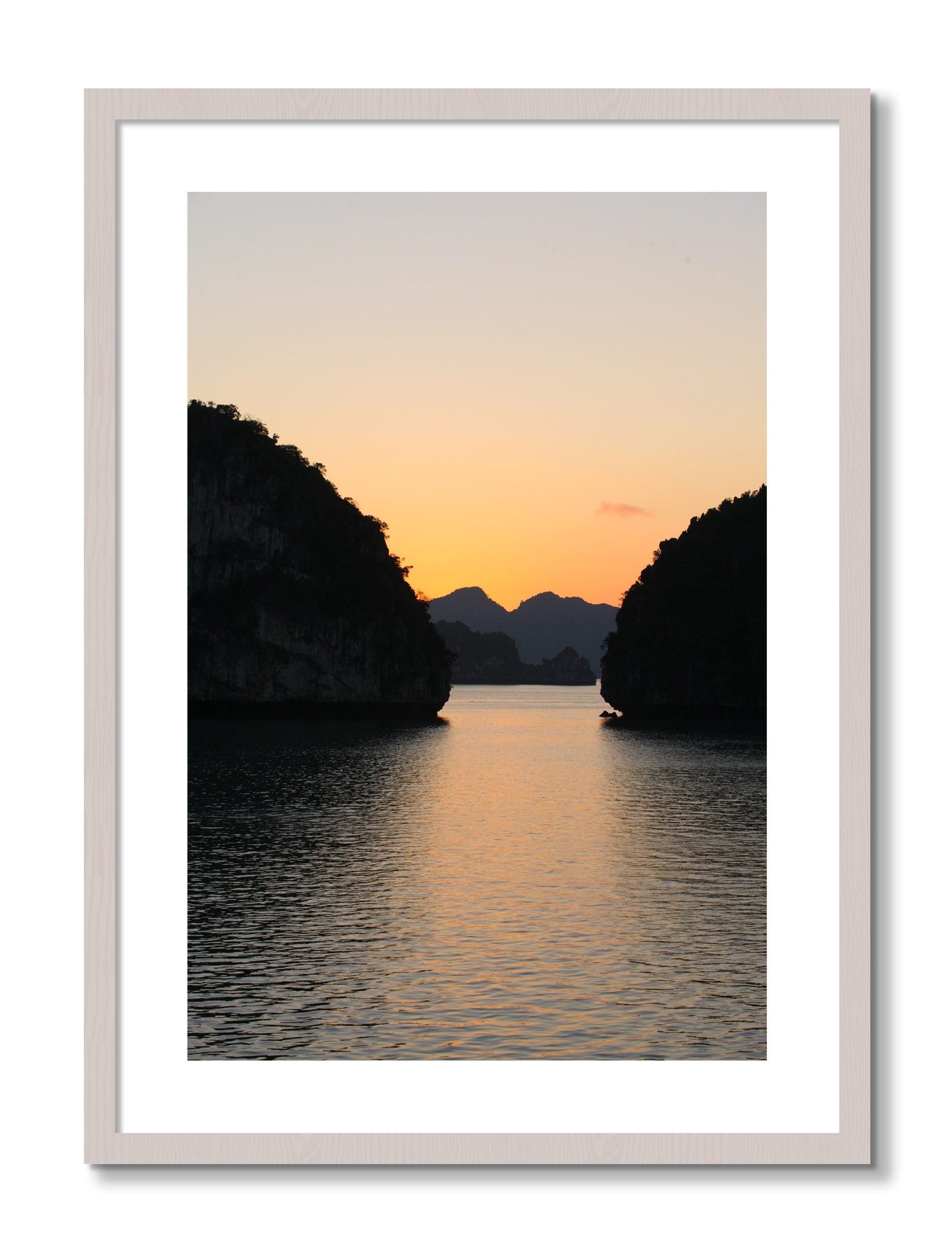 Framed photograph of Narrow Passage by Dylan Ozanich, White Maple frame, Borders
