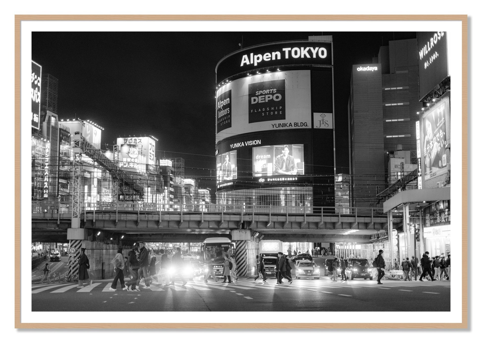 Night In Tokyo by Dylan Ozanich, 48×72 print with a White Border in an Oak frame
