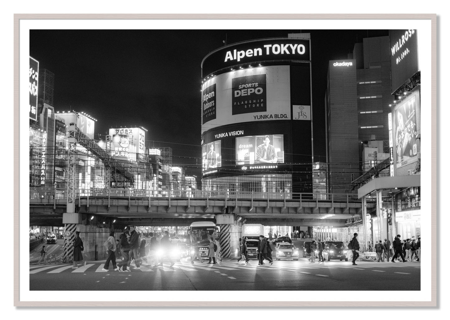 Night In Tokyo by Dylan Ozanich, 48×72 print with a White Border in a White Maple frame