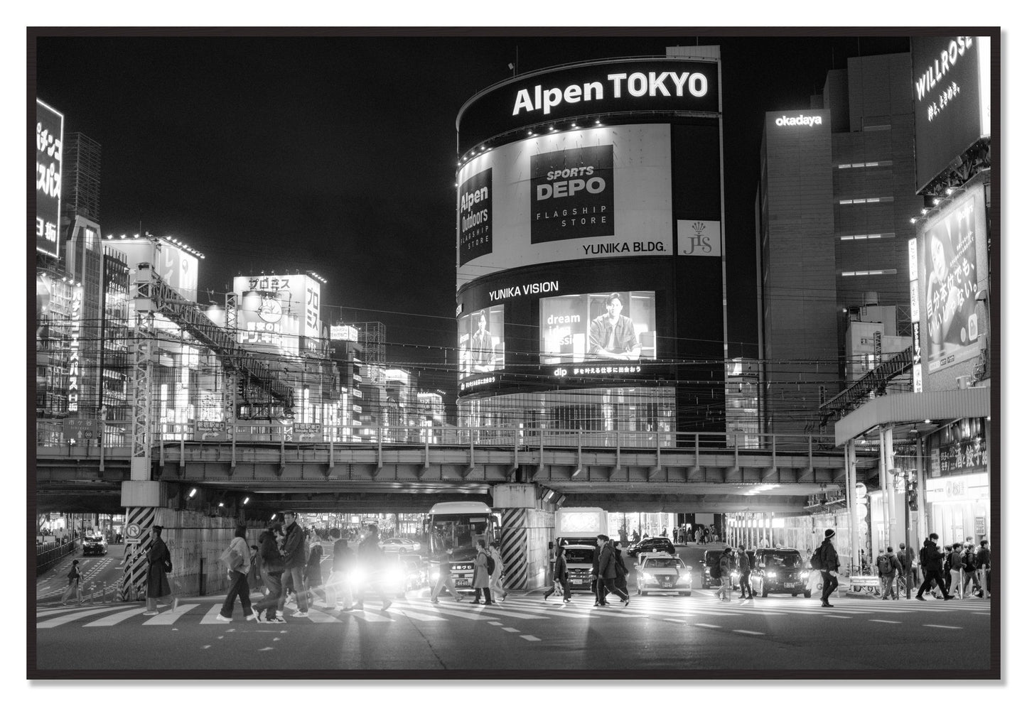 Night In Tokyo by Dylan Ozanich, 48×72 Full Bleed Print in a Black Walnut frame